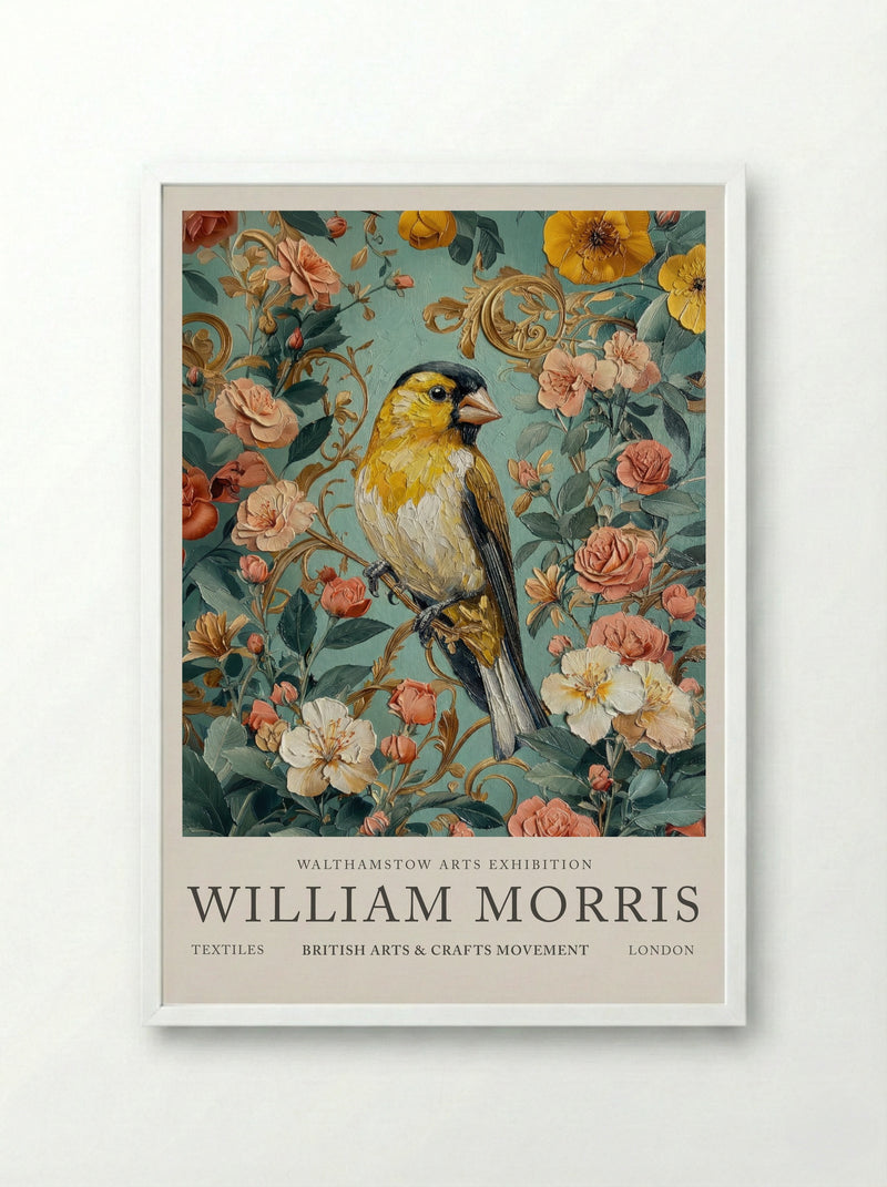 Goldfinch Glow - William Morris - Framed Print White