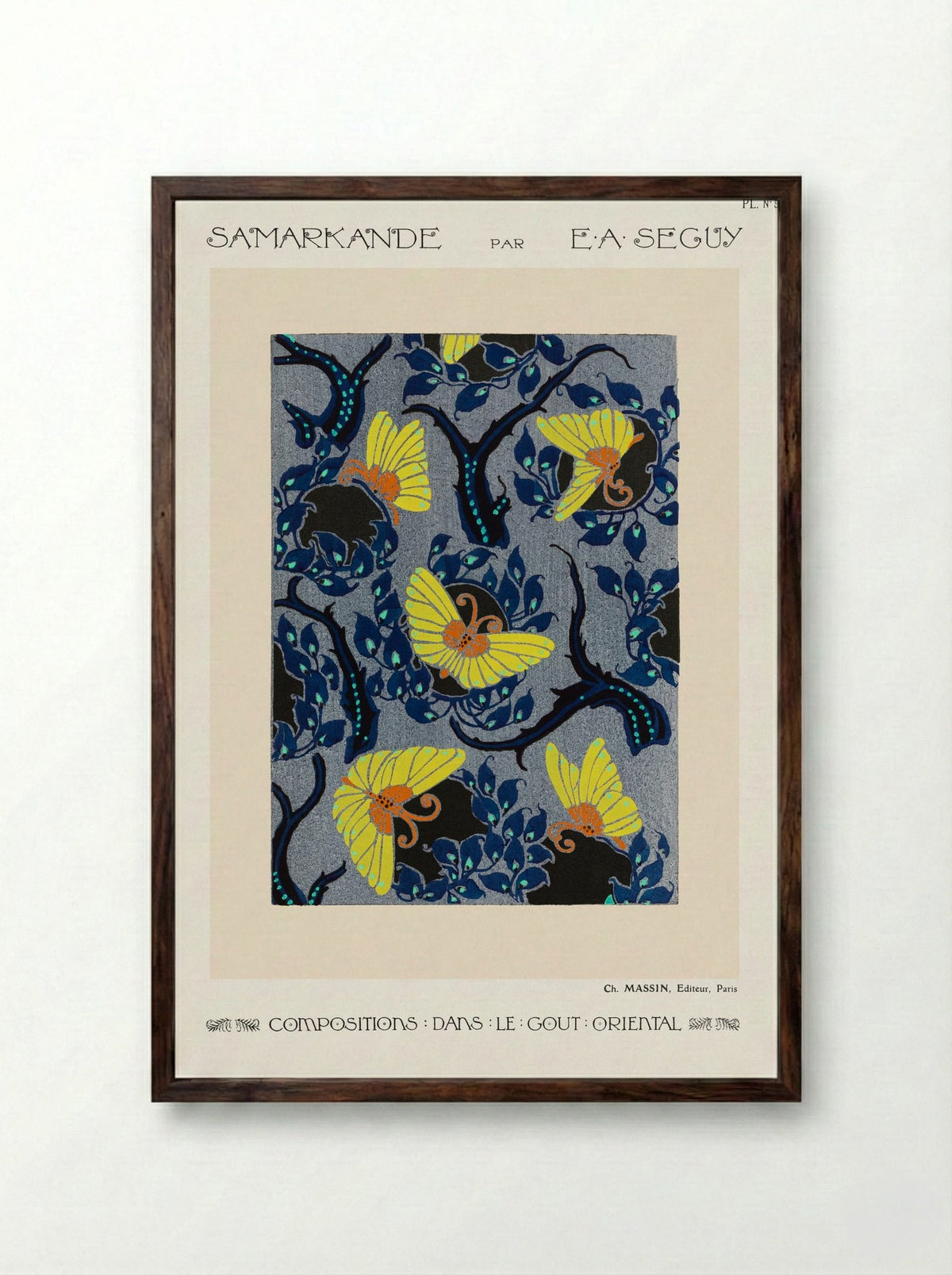 Samarkande, Plate No. 5 (Butterflies and Branches) - E. A. Séguy - Framed Print Dark Wood