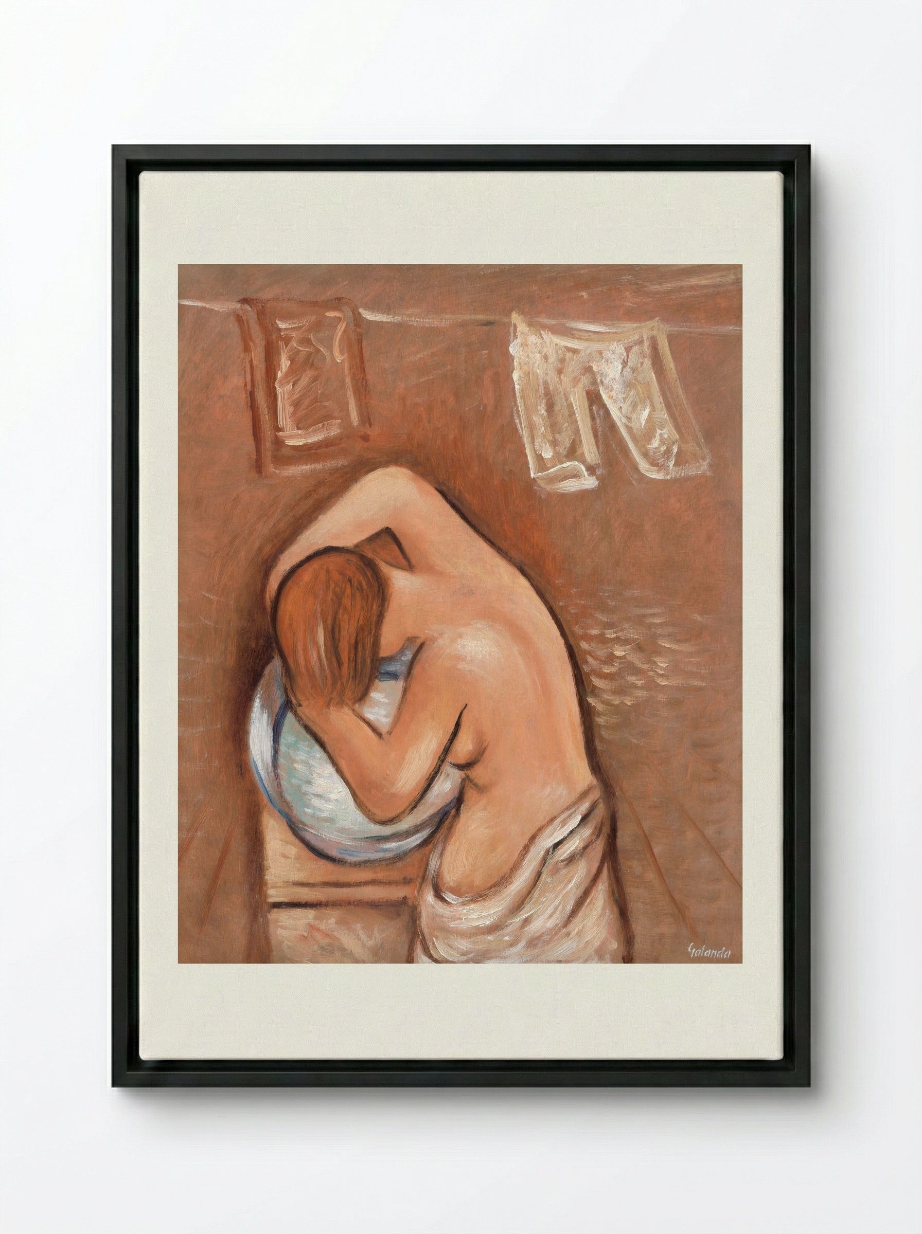 Washing Hair - Mikuláš Galanda - Framed Canvas Black