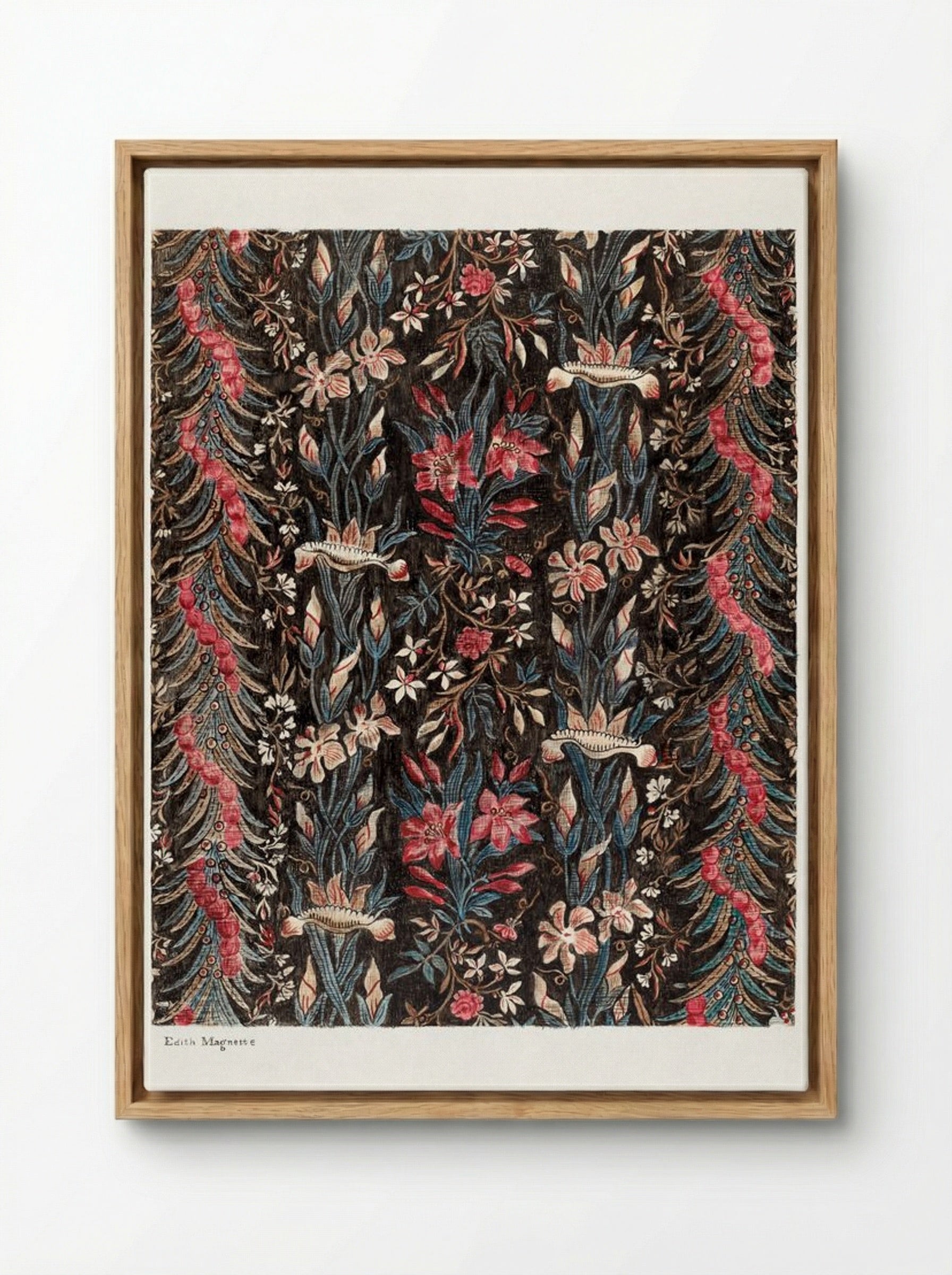 Printed Cotton (Floral Textile Design) - Edith Magnette - Framed Canvas Wood