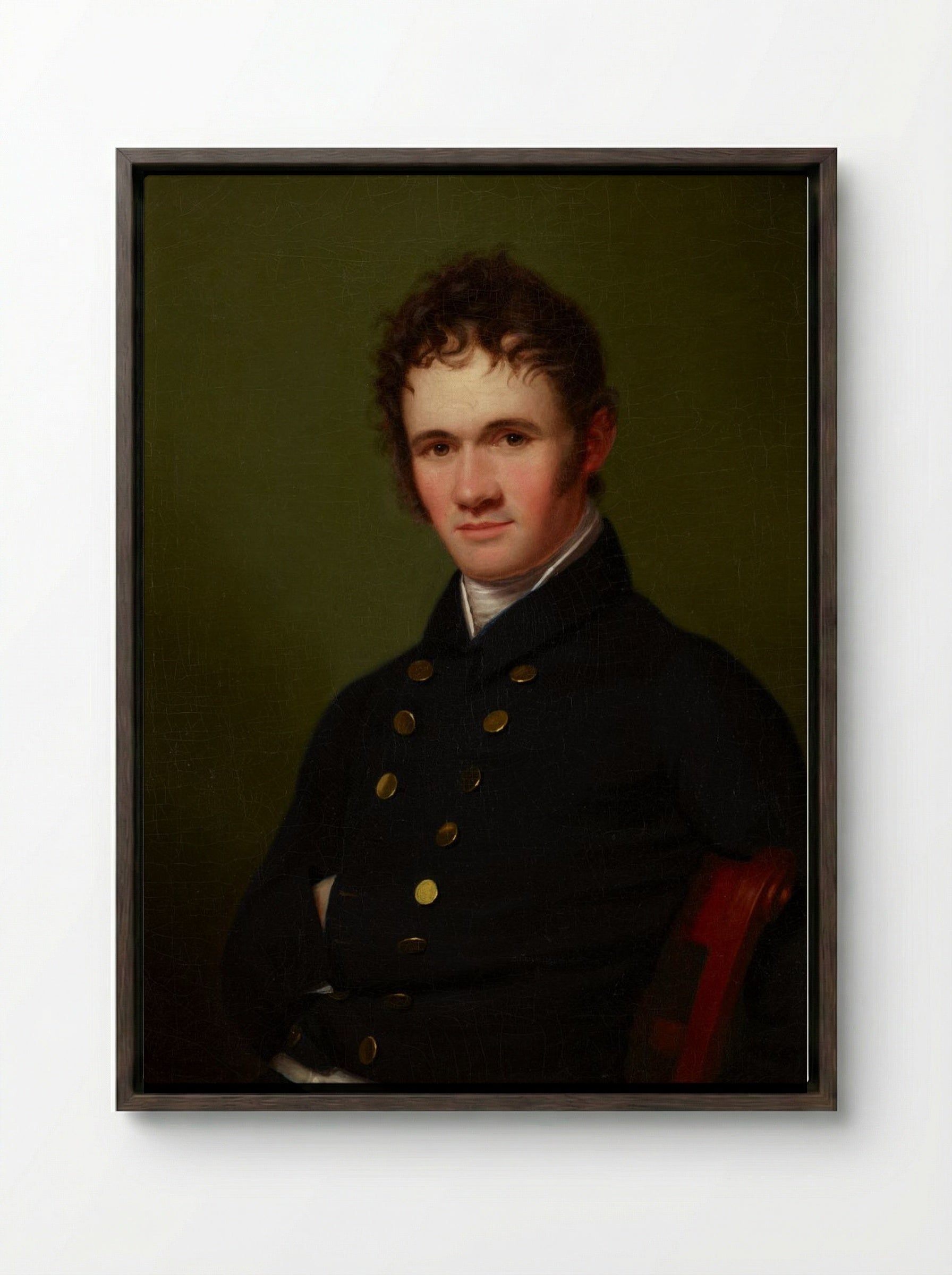 Portrait of a Man, Waist-Length, Seated - Fine Art Print - Framed Canvas Dark Wood