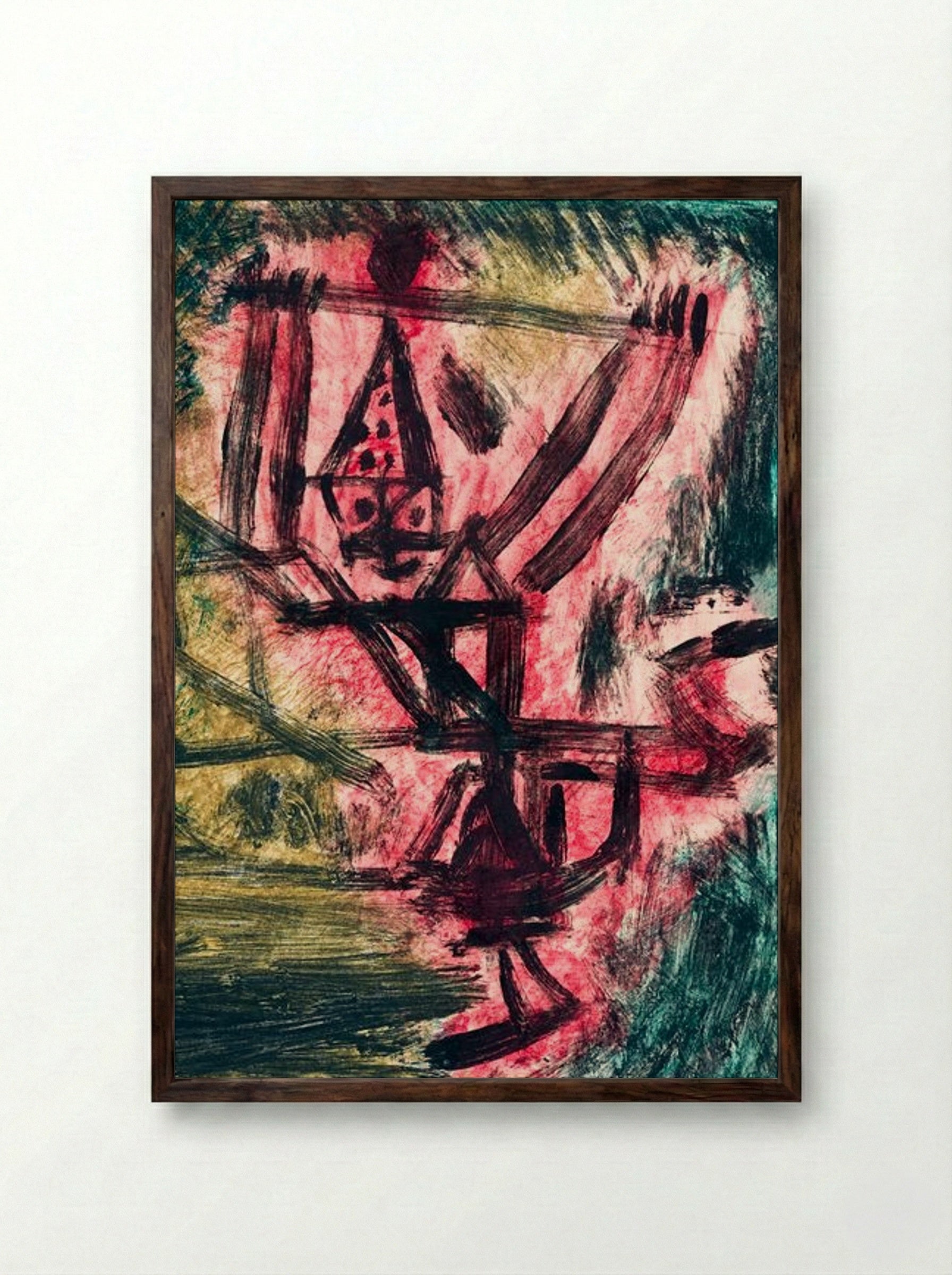 Feuer-Clown I (Fire Clown) - Paul Klee - Framed Print Dark Wood