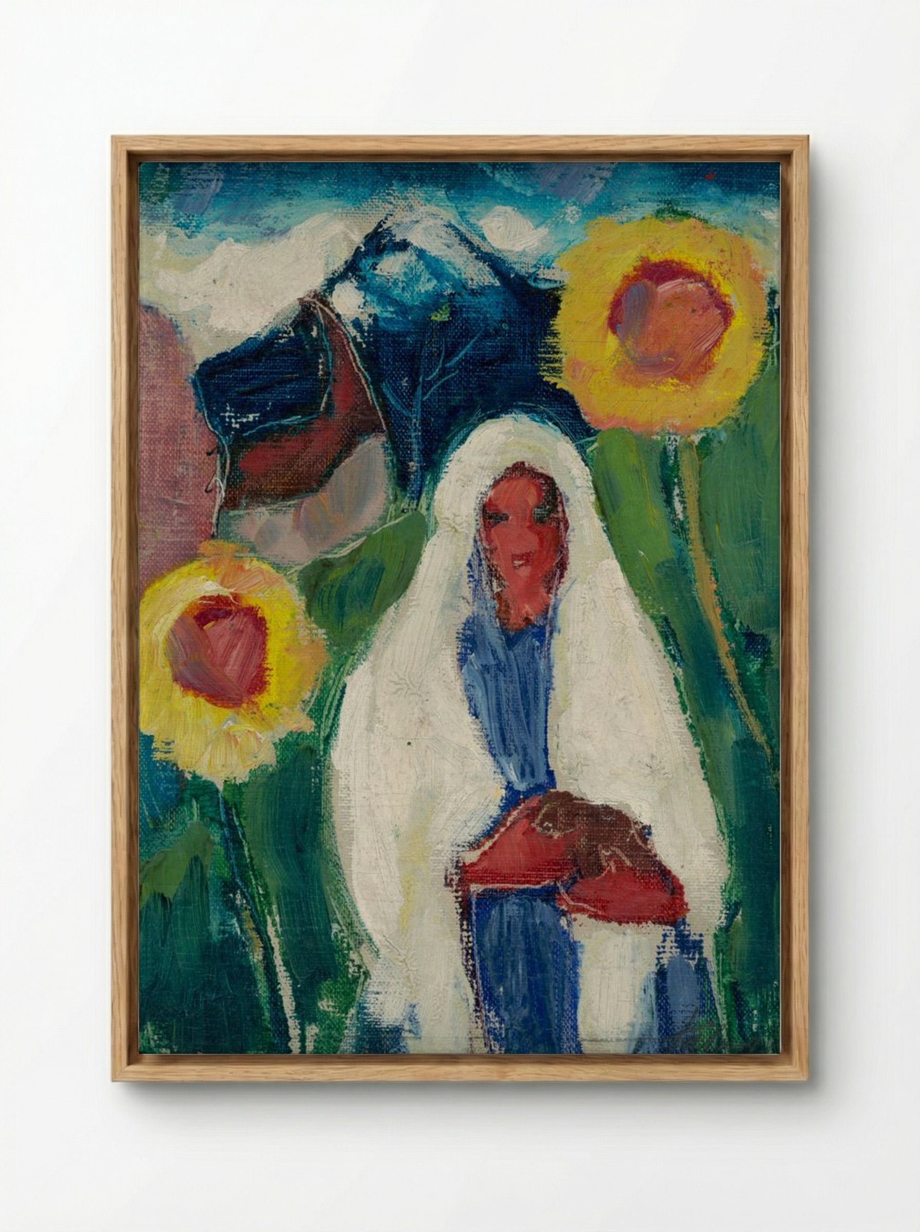 Sketch of a Woman Among Sunflowers - Zolo Palugyay - Framed Canvas Wood