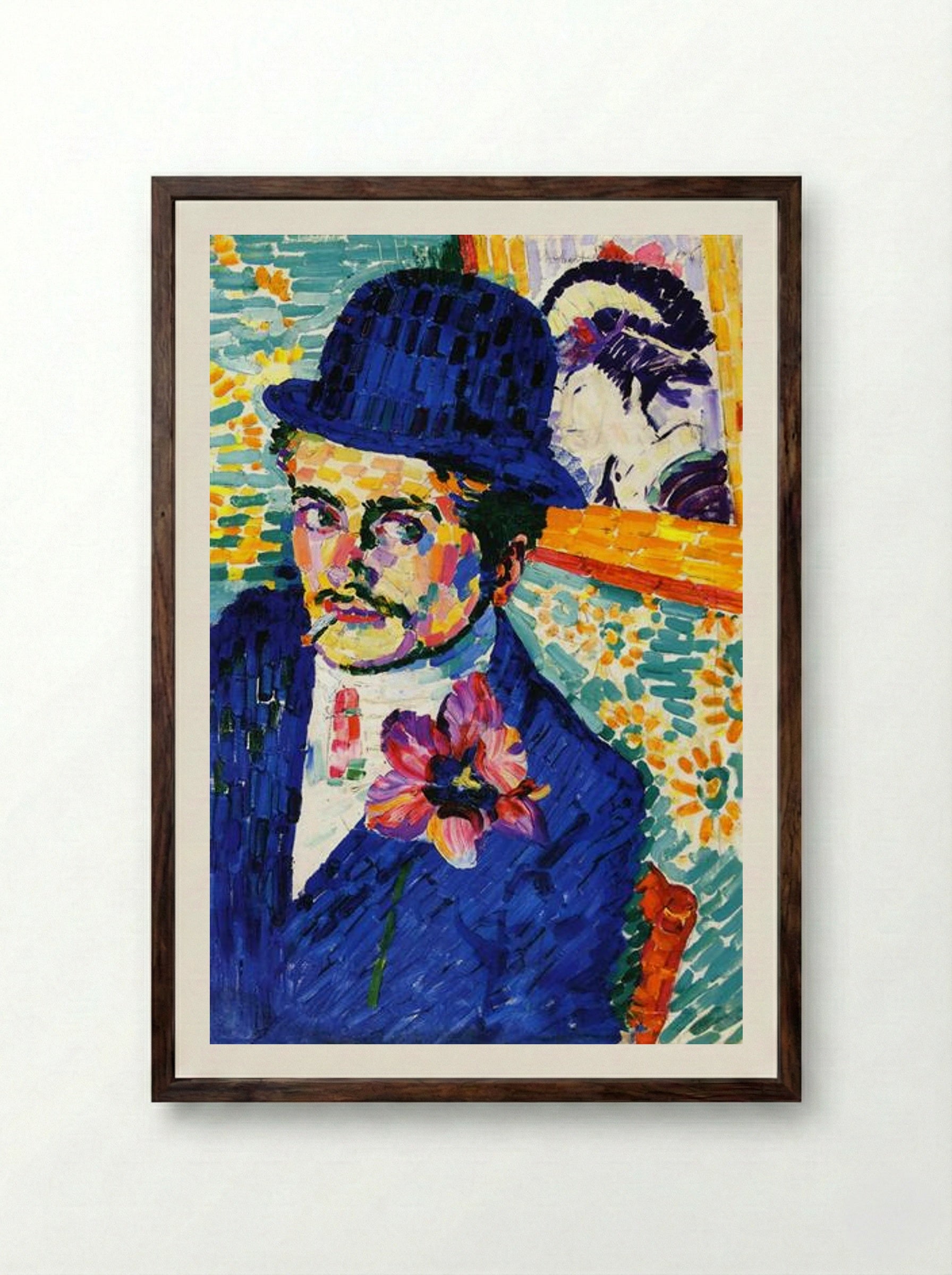 Man with a Tulip (Portrait of Jean Metzinger) - Robert Delaunay - Framed Print Dark Wood