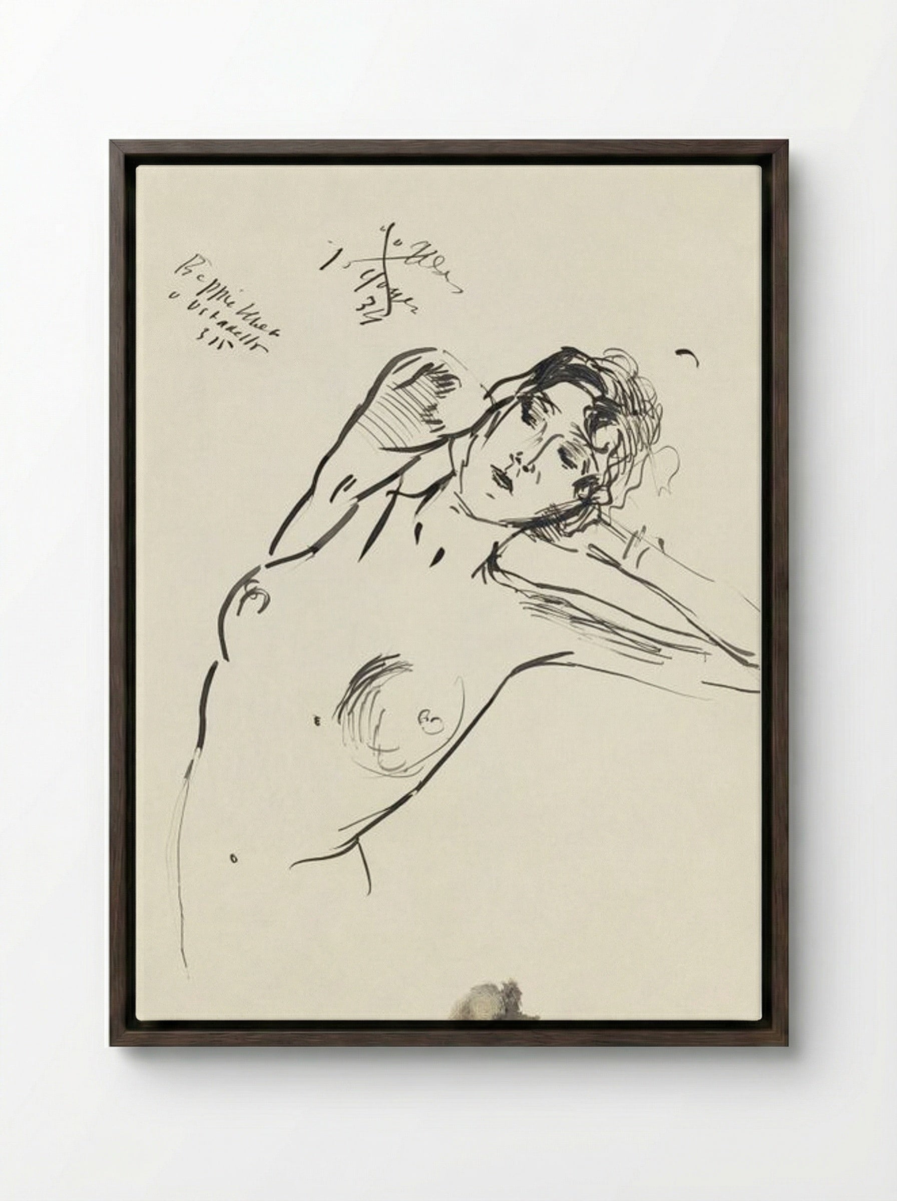 Vrouwelijk naakt (Reclining Nude, Ink on Paper) - Isaac Israels - Framed Canvas Dark Wood