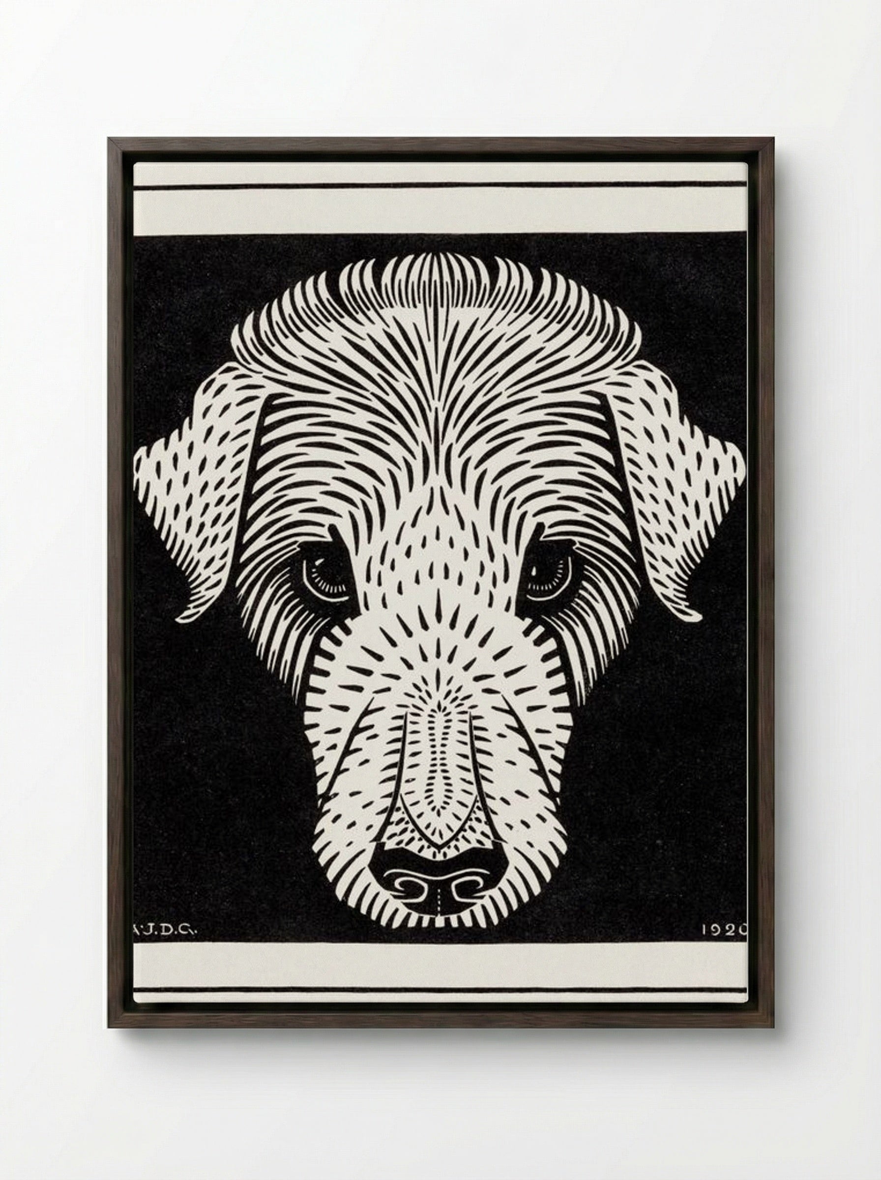 Dog's Head - Julie de Graag - Framed Canvas Dark Wood