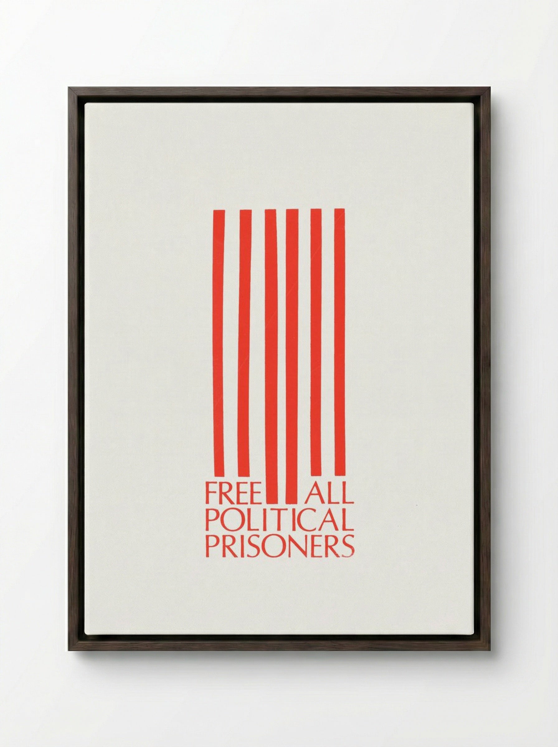 Free All Political Prisoners - Fine Art Print - Framed Canvas Dark Wood