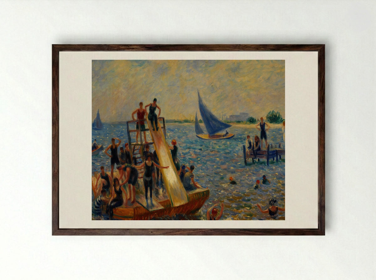 The Raft - William James Glackens - Framed Print Dark Wood