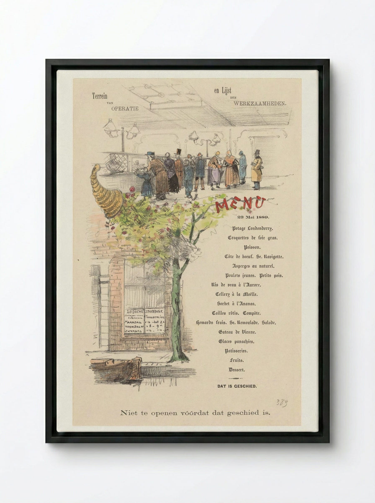 Menu for the Leidsche Spaarbank - Theo van Hoytema - Framed Canvas Black