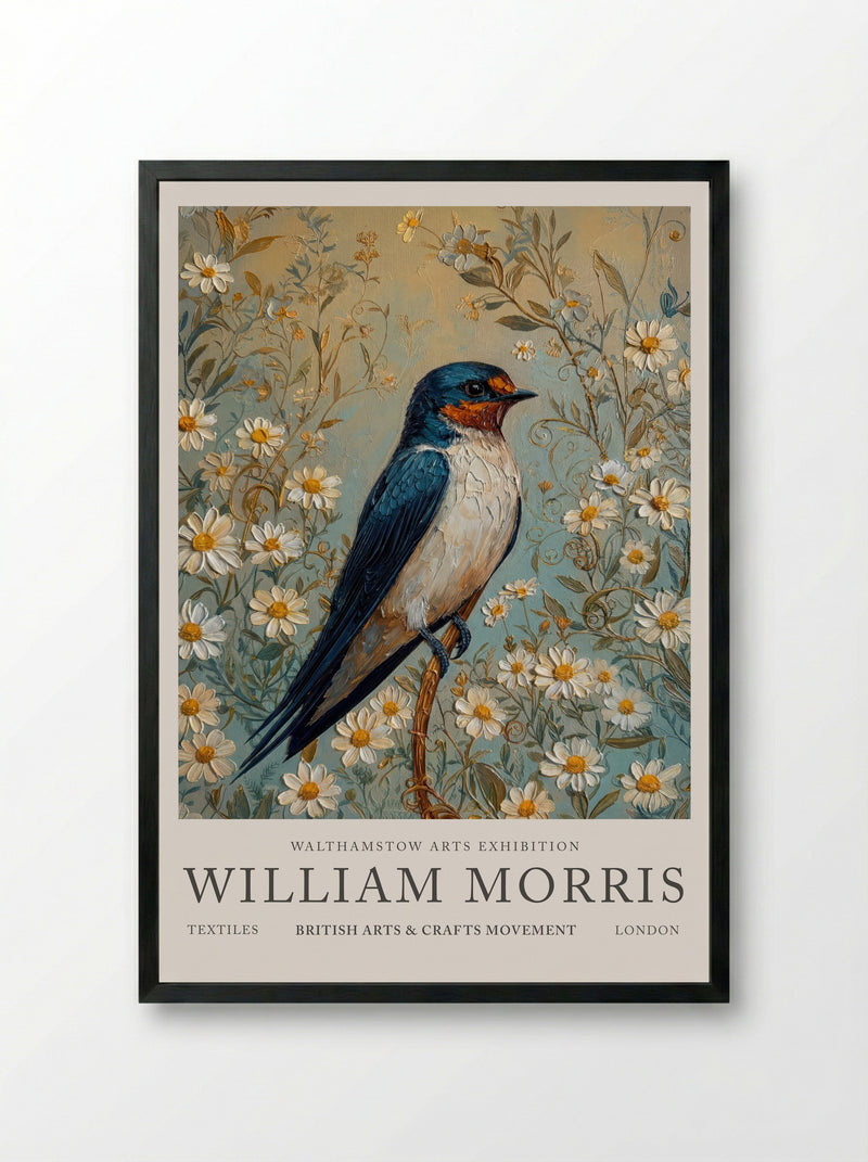 Barn Swallow Symphony - William Morris - Framed Print Black