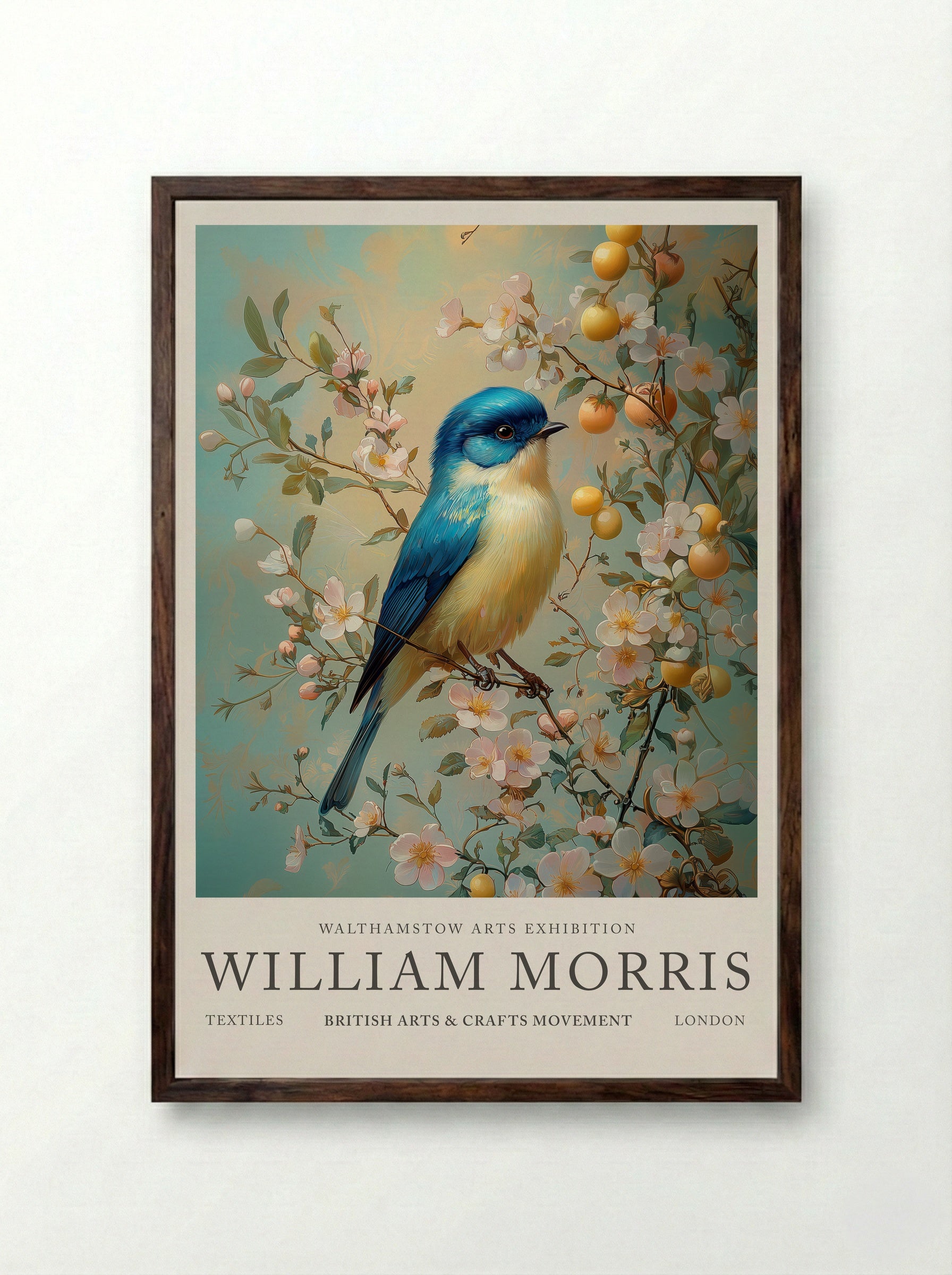 Blue Tit Beauty - William Morris - Framed Print Dark Wood