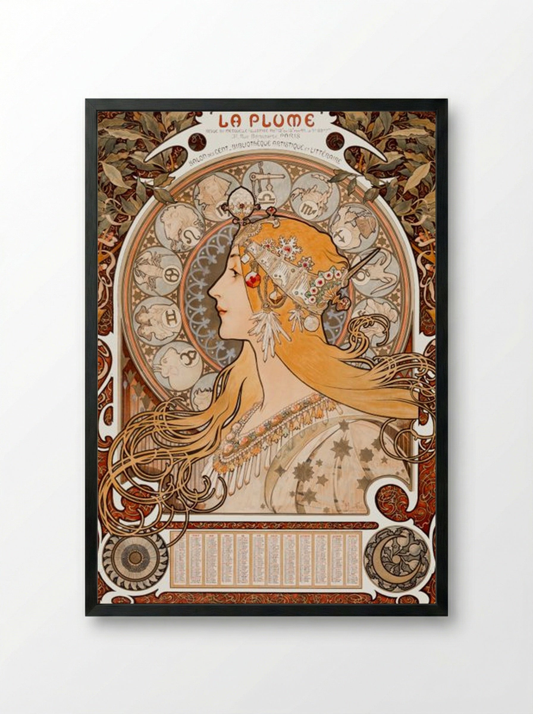 Zodiaque (La Plume) - Alphonse Mucha - Framed Print Black