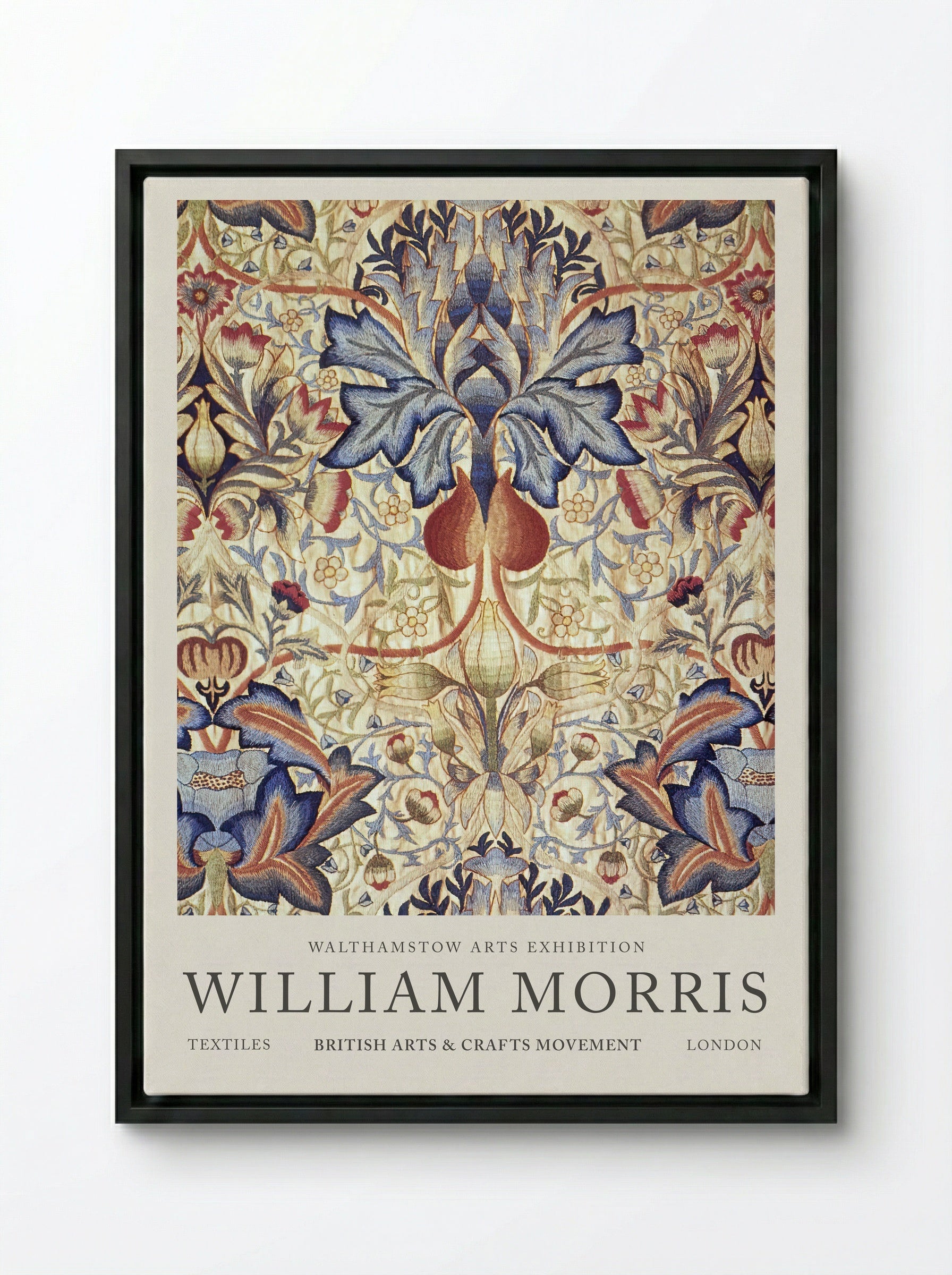 Acanthus Embroidered Panel - William Morris - Framed Canvas Black