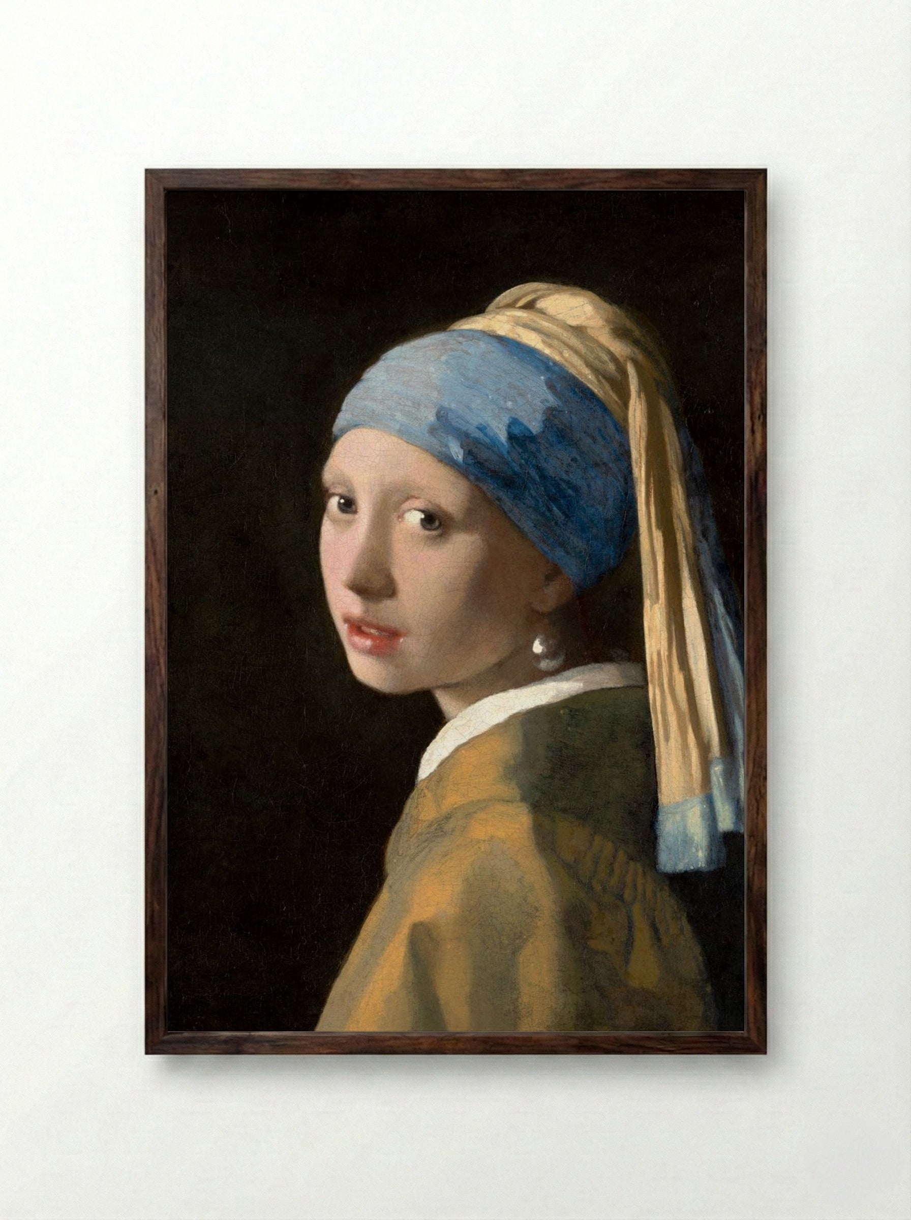 Girl with a Pearl Earring - Johannes Vermeer - Framed Print Dark Wood