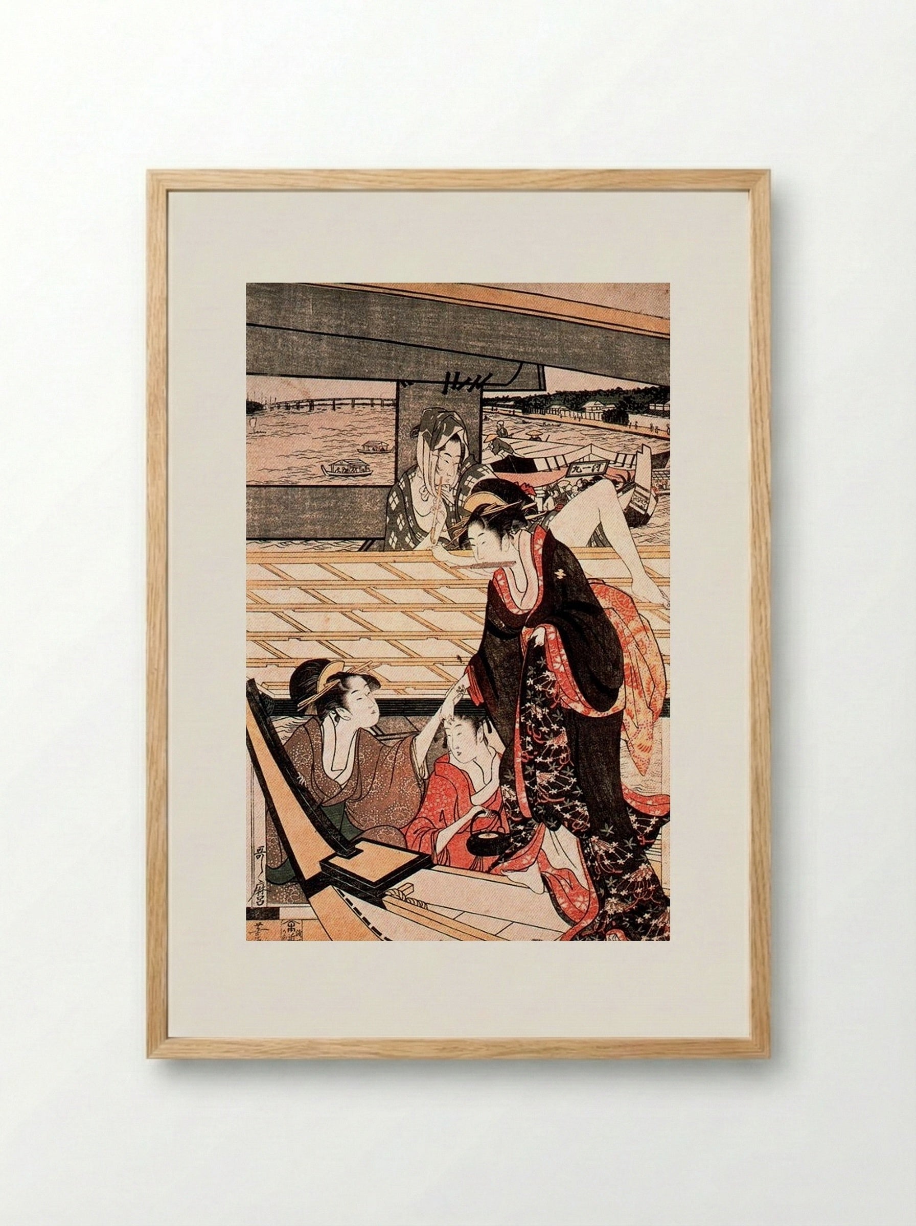 A Scene on the Bridge - Kitagawa Utamaro - Framed Print Wood