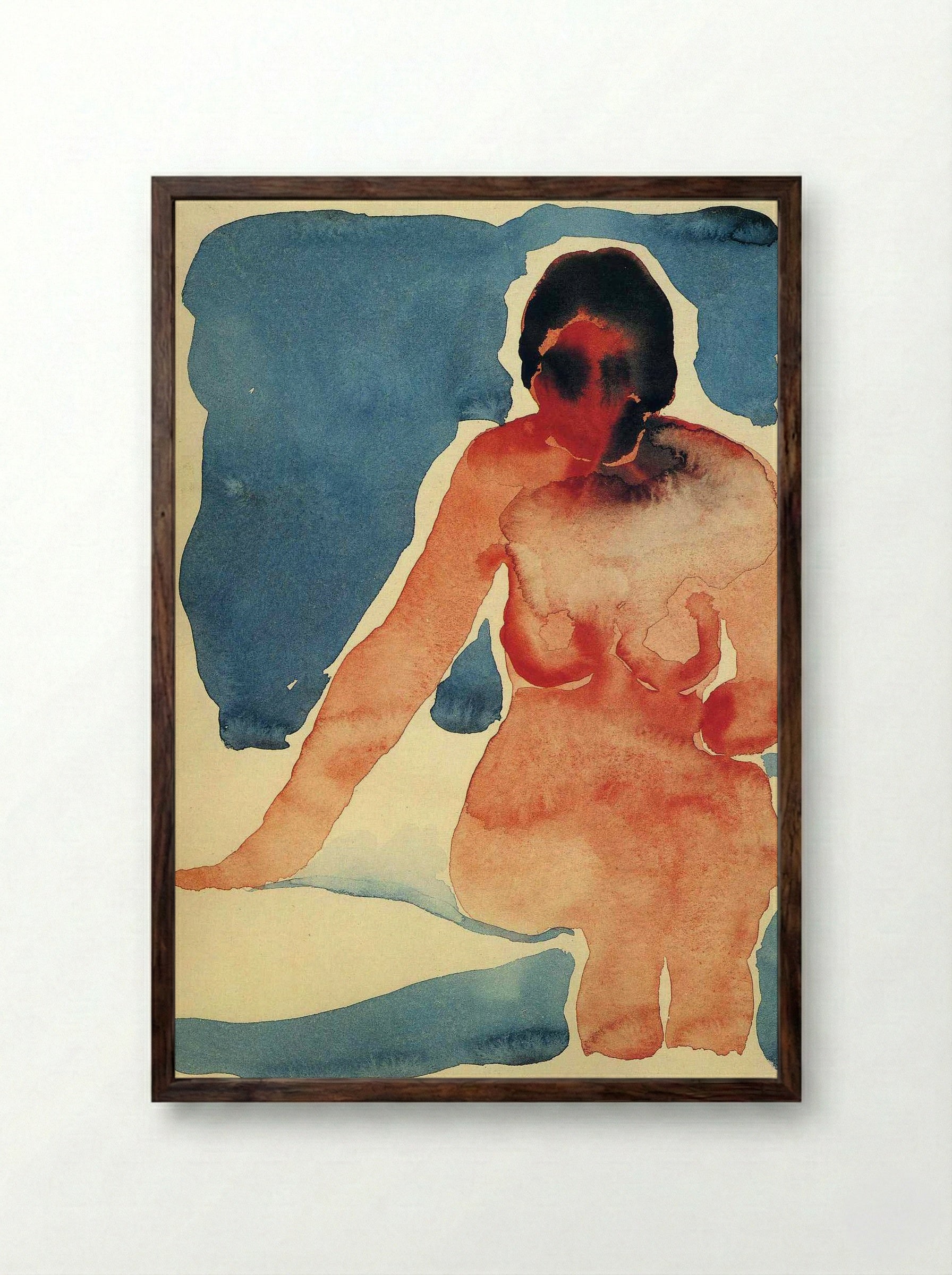 Seated Nude (Watercolour Study) - Fine Art Print - Framed Print Dark Wood