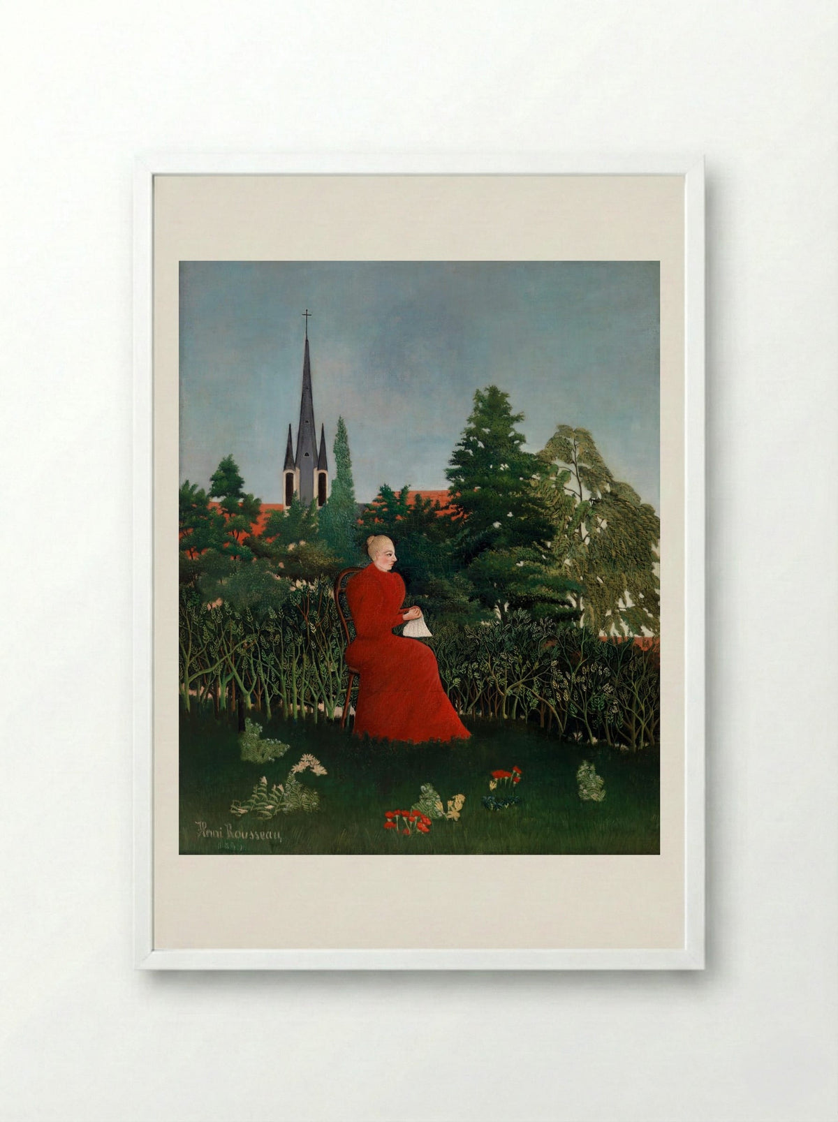 Portrait of a Woman in a Landscape - Henri Rousseau - Framed Print White