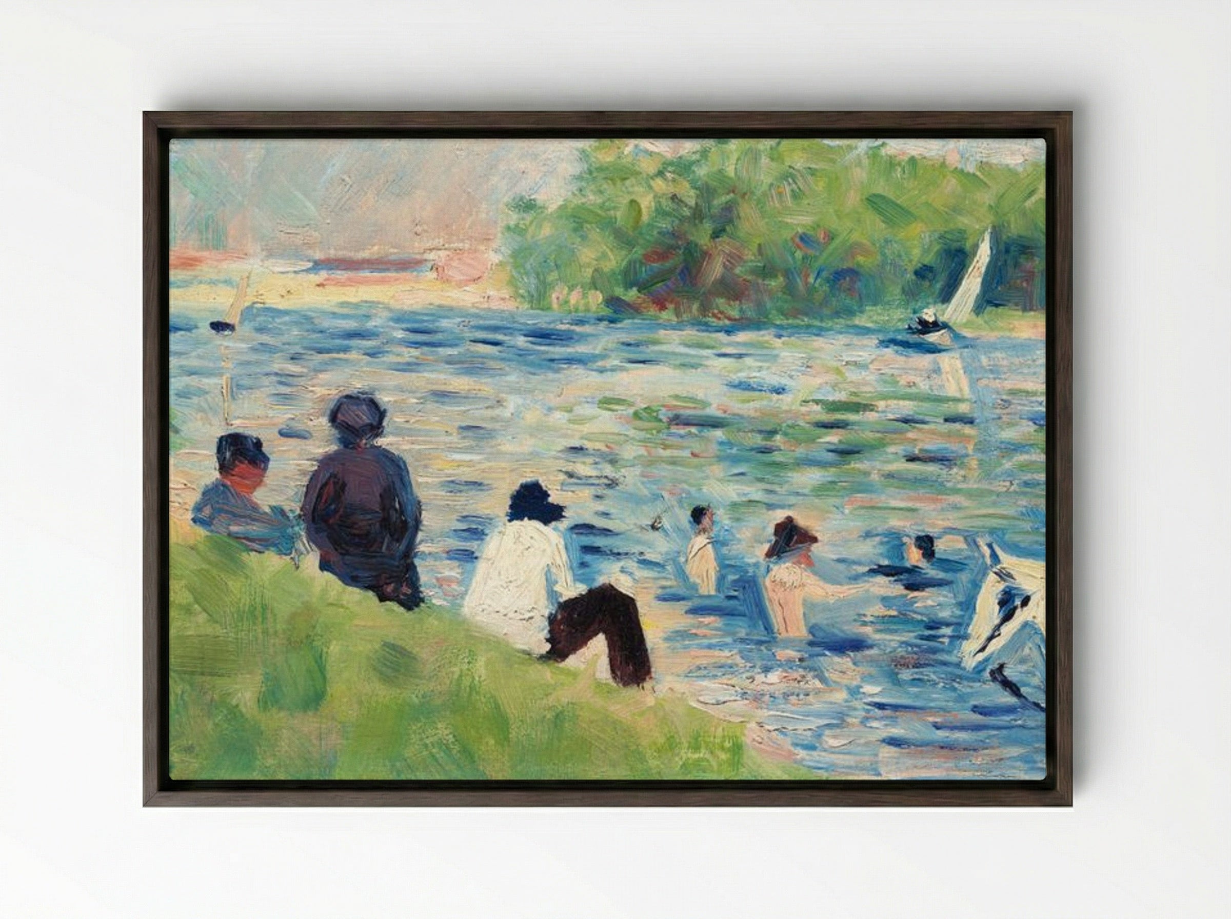 Study for 'Bathers at Asnières' - Georges Seurat - Framed Canvas Dark Wood