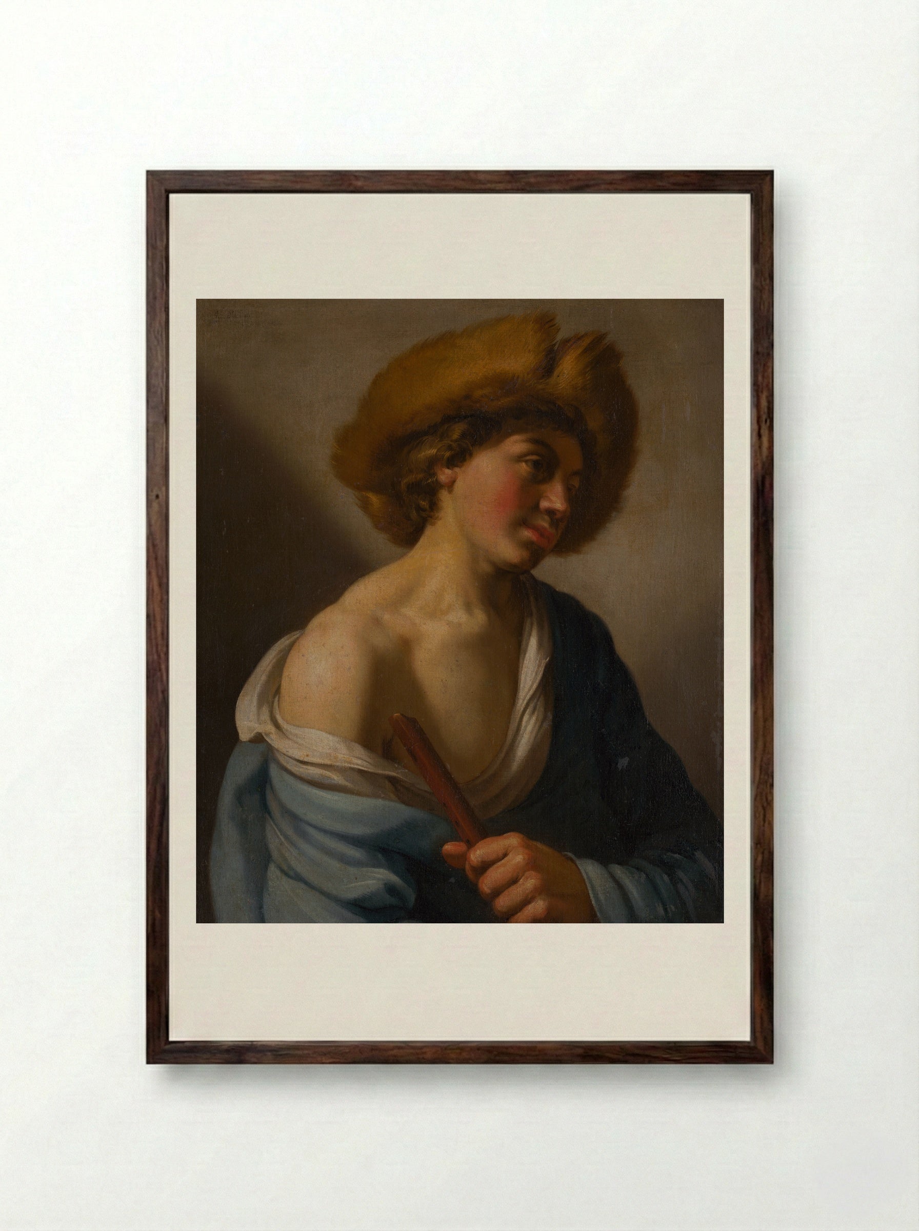 Shepherd with a Flute - Hendrick ter Brugghen - Framed Print Dark Wood