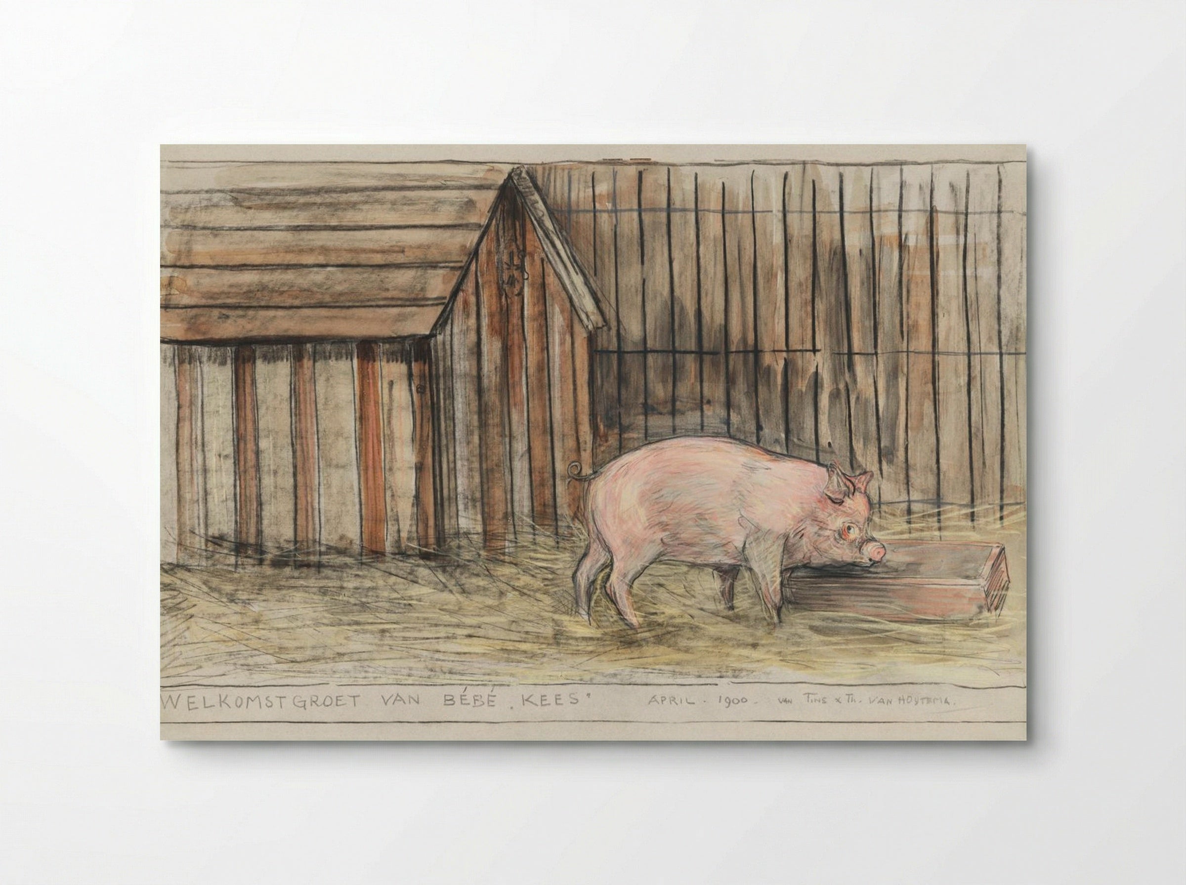 Varken Voor zijn kot bij een trog (Pig Before its Pen by a Trough) - Theo van Hoytema - Poster