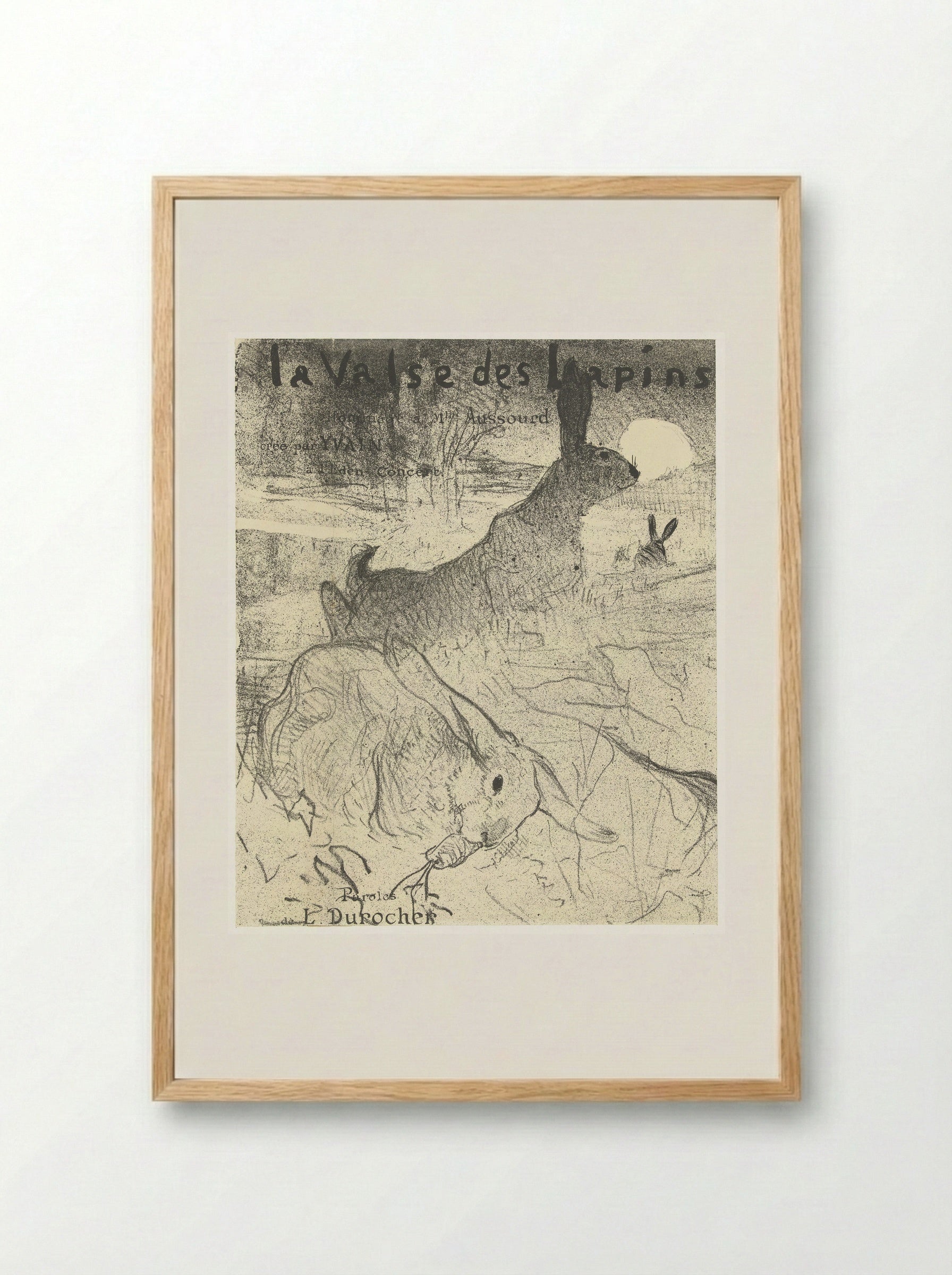 Omslag voor muziekblad met lied La Valse des Lapins met konijnen in landschap - Henri de Toulouse-Lautrec - Framed Print Wood