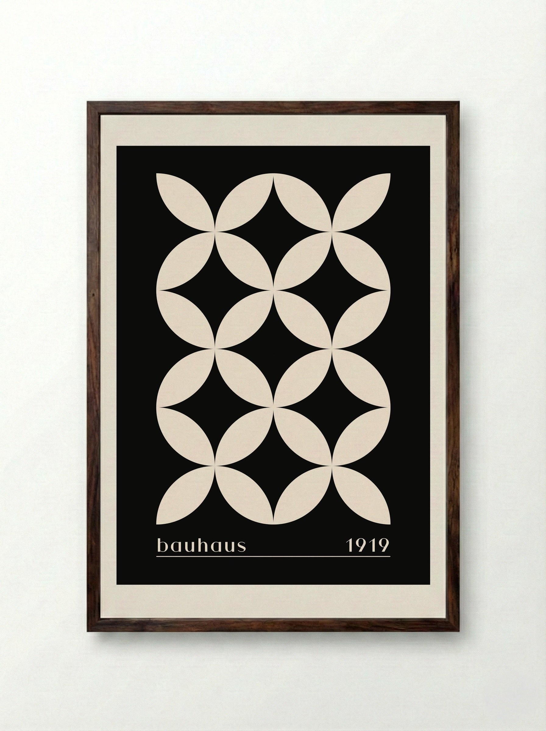 Bauhaus Petal Matrix in Black (1919) - Framed Print Dark Wood