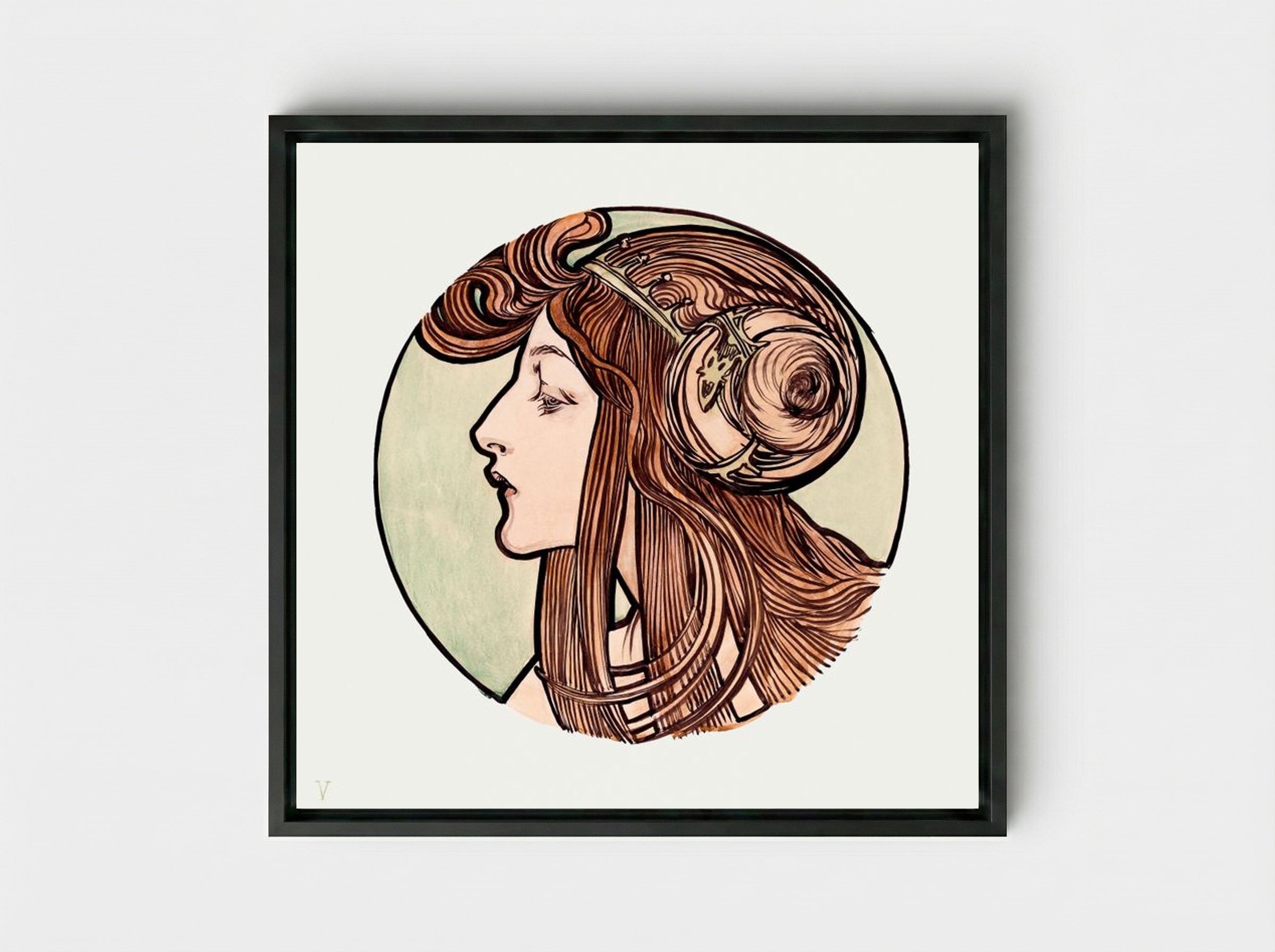 Stained Glass Window Design for Fouquet Boutique - Alphonse Mucha - Framed Canvas Black