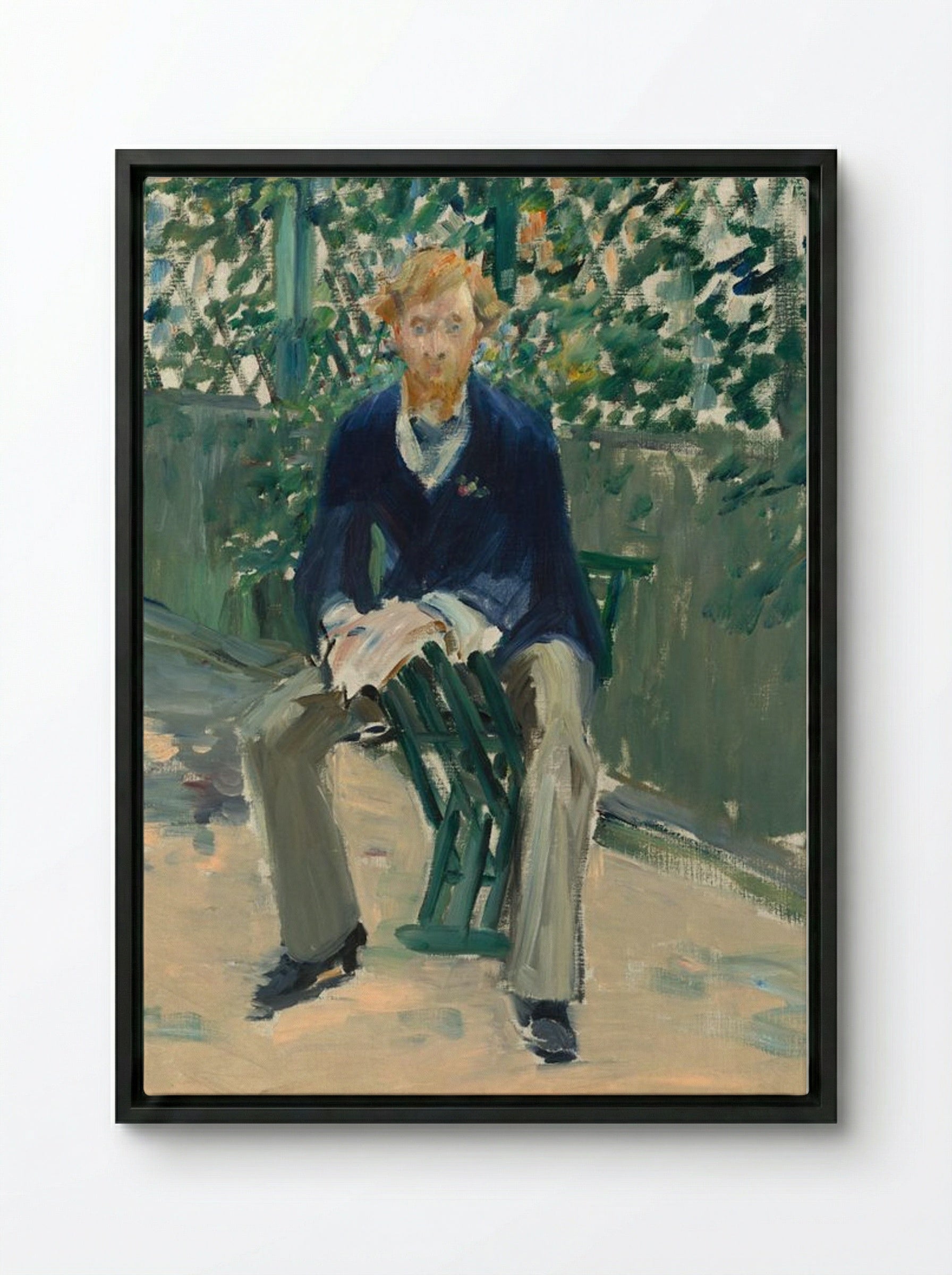 George Moore in the Artist's Garden - Édouard Manet - Framed Canvas Black