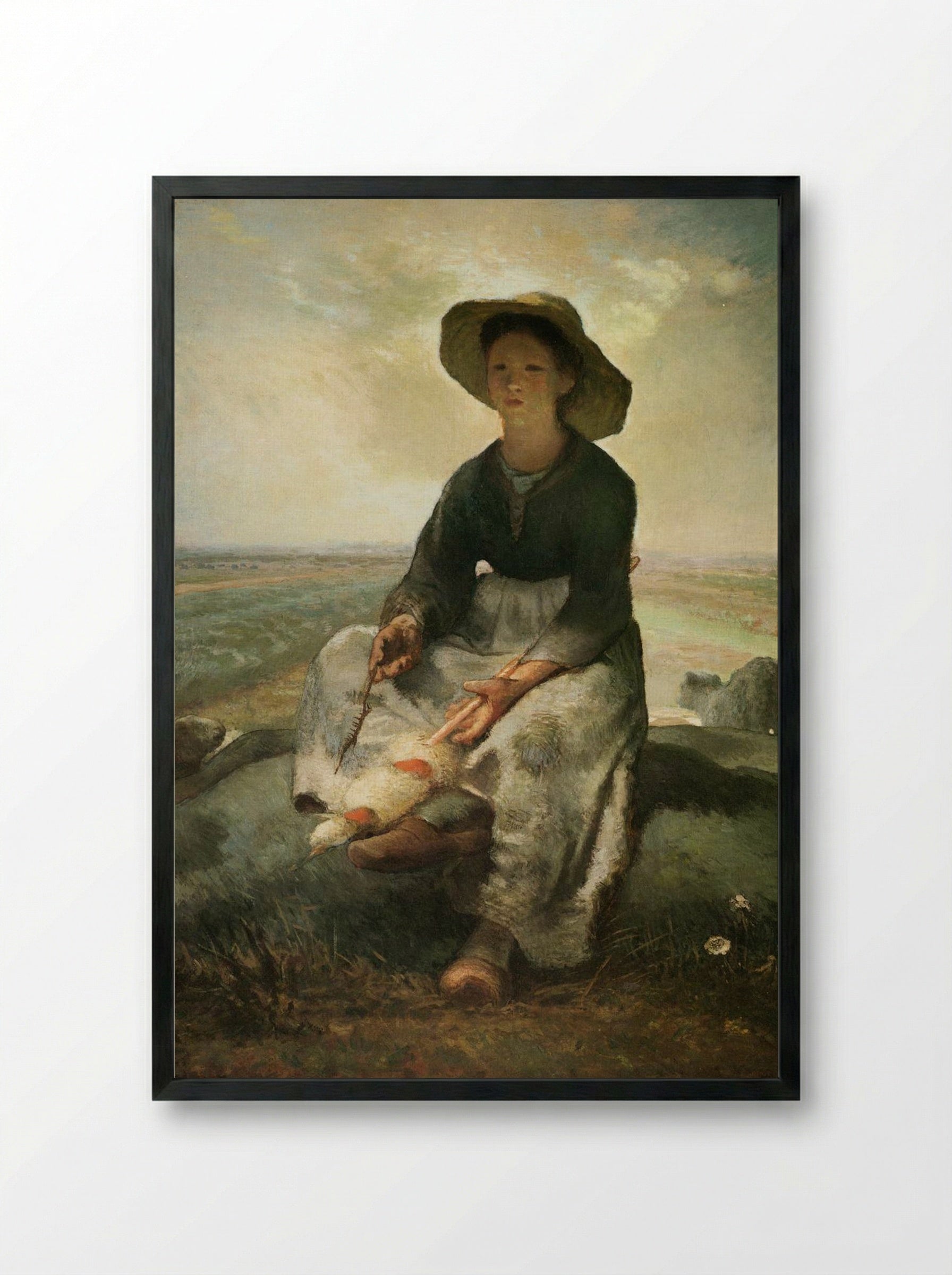 The Young Shepherdess - Jean-François Millet - Framed Print Black