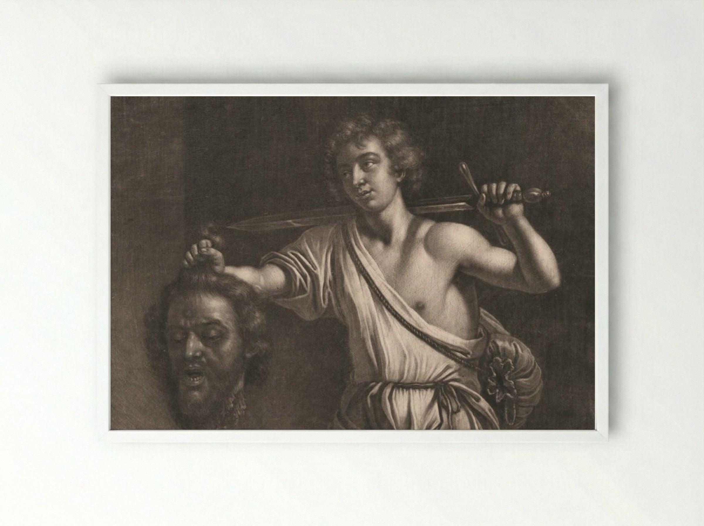 David with the Head of Goliath - Wallerant Vaillant - Framed Print White
