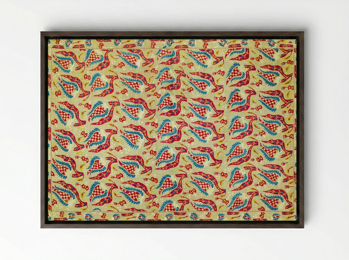 Turkish Bed Cover Pattern with Flowers and Leaves - William Morris - Framed Canvas Dark Wood