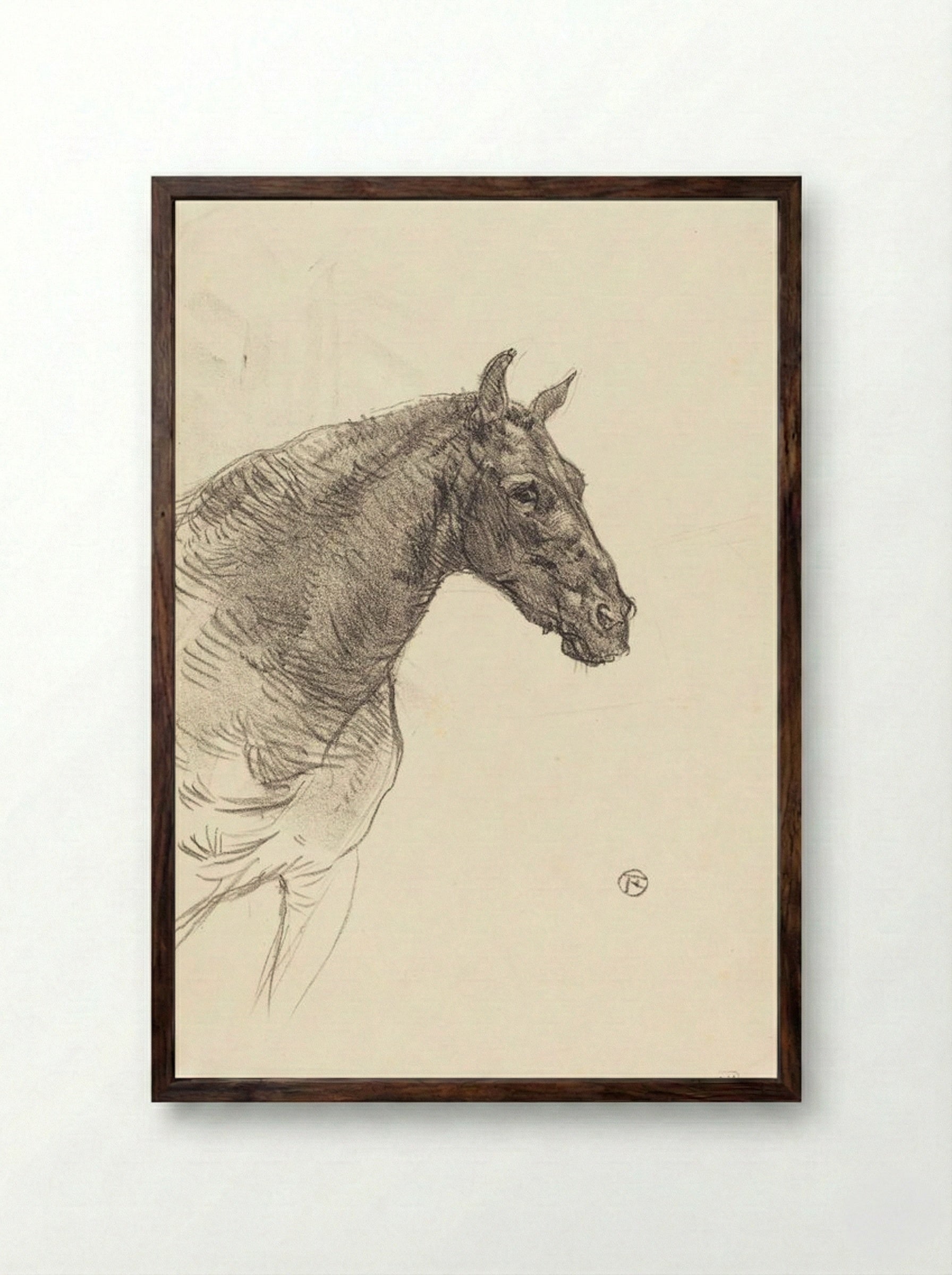 Le Vieux Cheval (Old Horse) - Henri de Toulouse-Lautrec - Framed Print Dark Wood