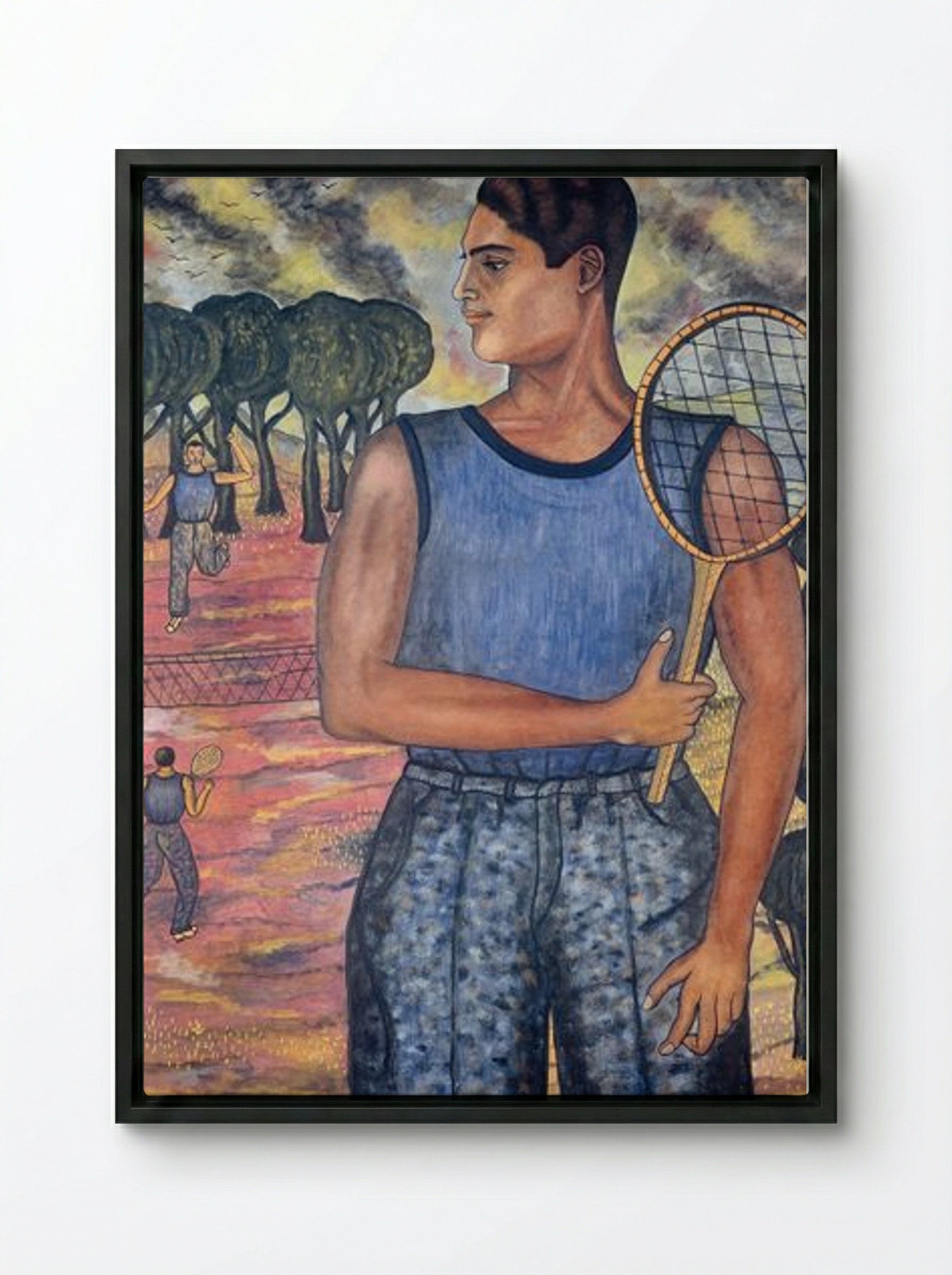 Portrait of Hugo Tilghman, The Tennis Player - Abraham A. Ángel - Framed Canvas Black