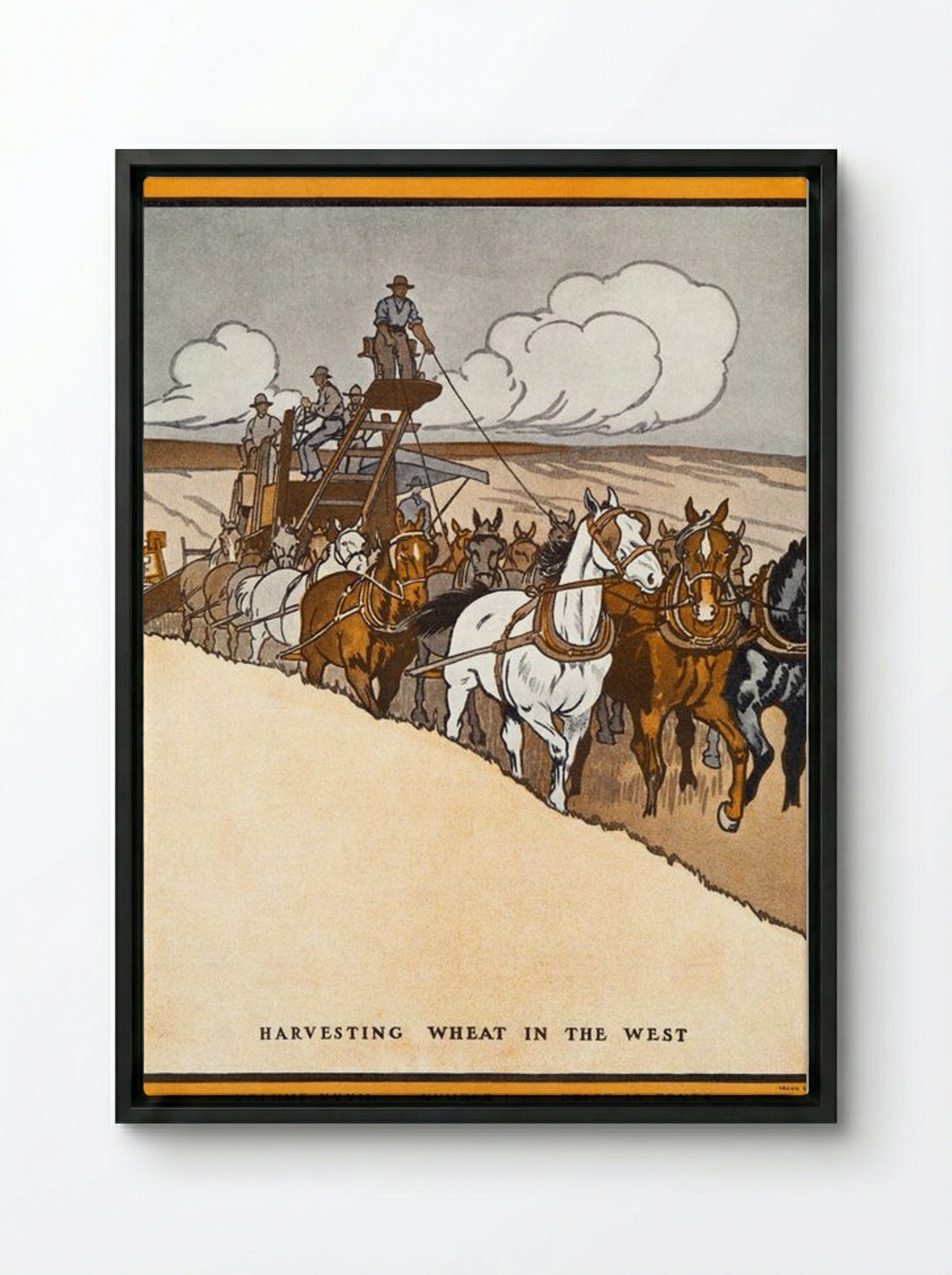 Harvesting Wheat in the West - Edward Penfield - Framed Canvas Black