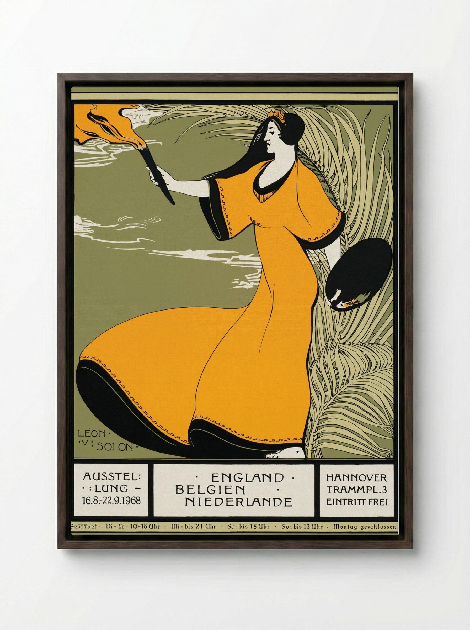 Exposition Poster, Hannover - Léon-Victor Solon - Framed Canvas Dark Wood