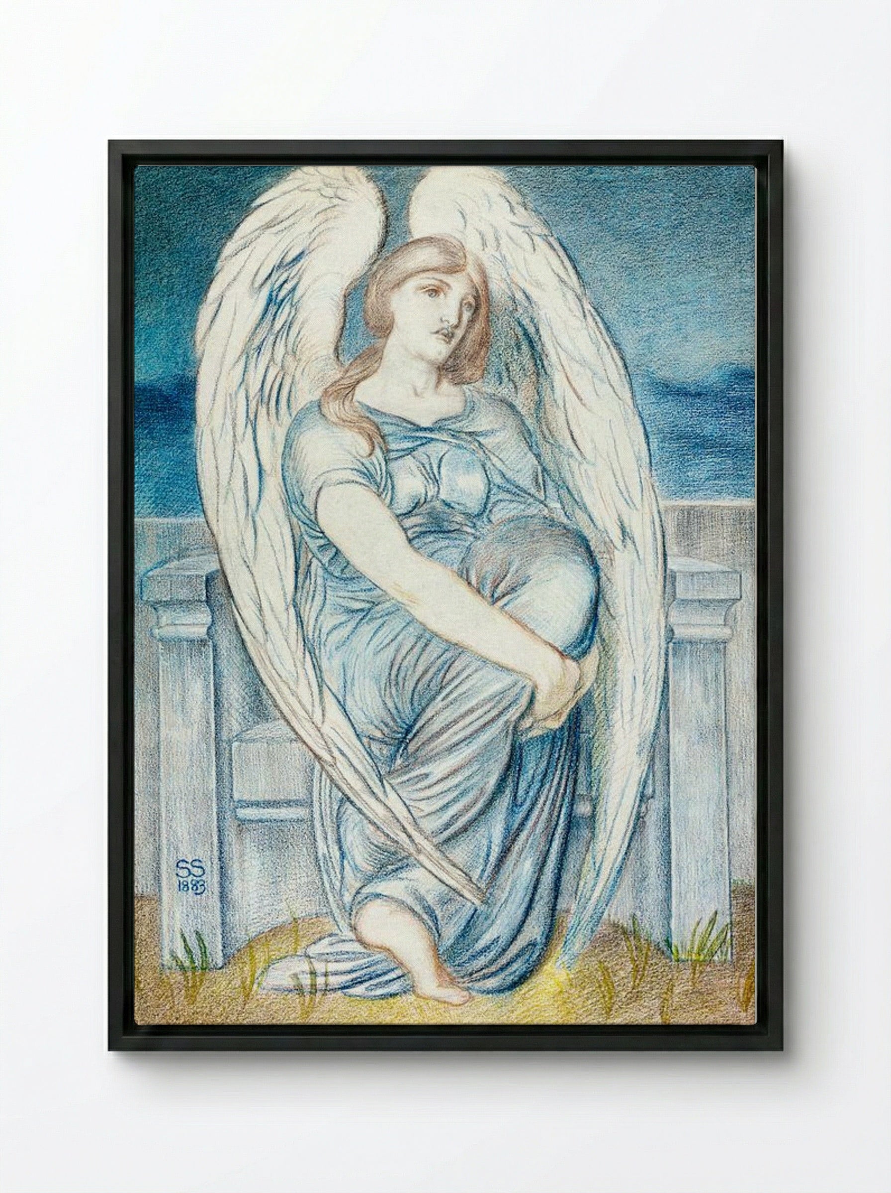 Seated Angel - Simeon Solomon - Framed Canvas Black