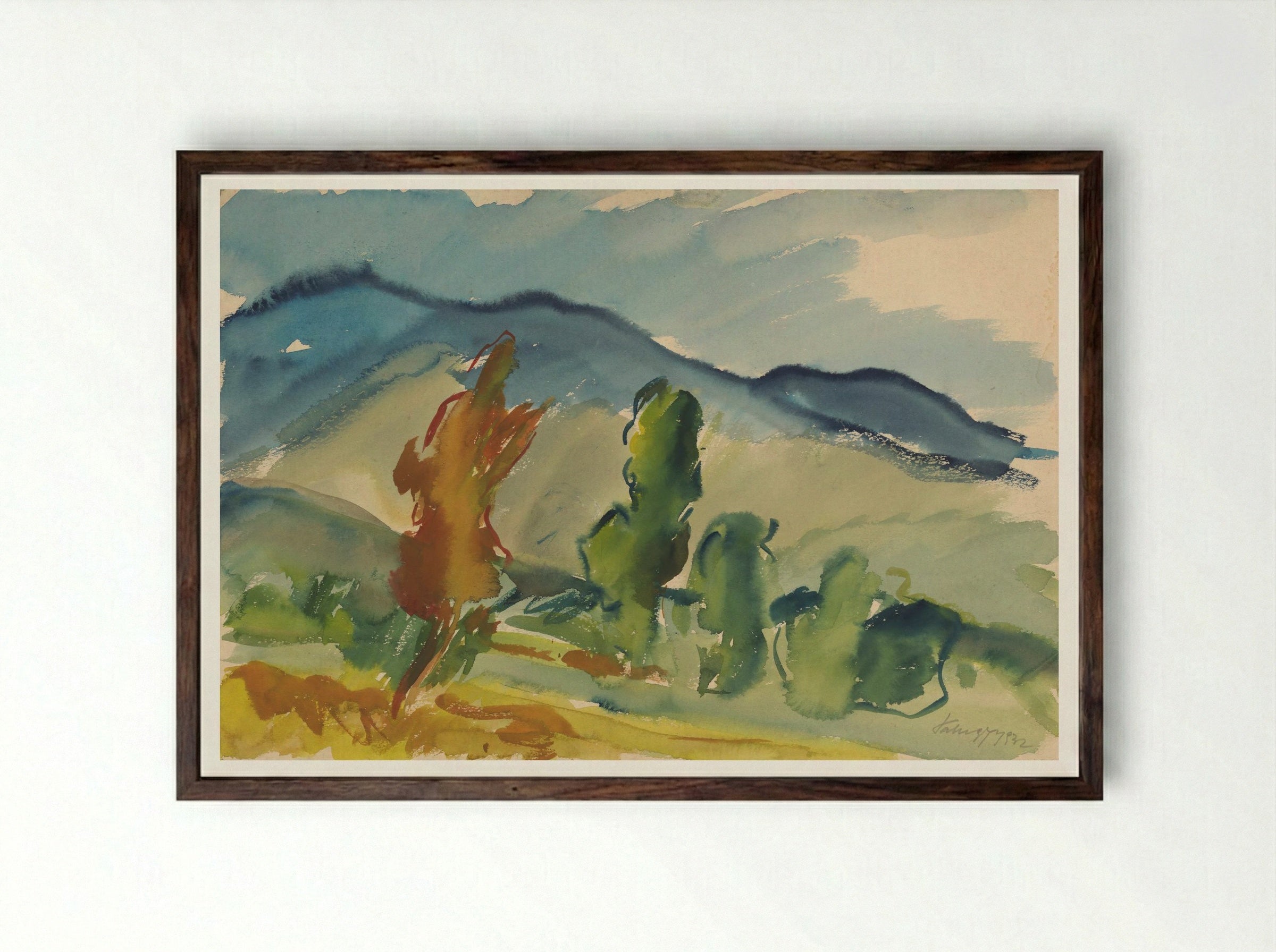 Landscape Below the Mountains - Zolo Palugyay - Framed Print Dark Wood