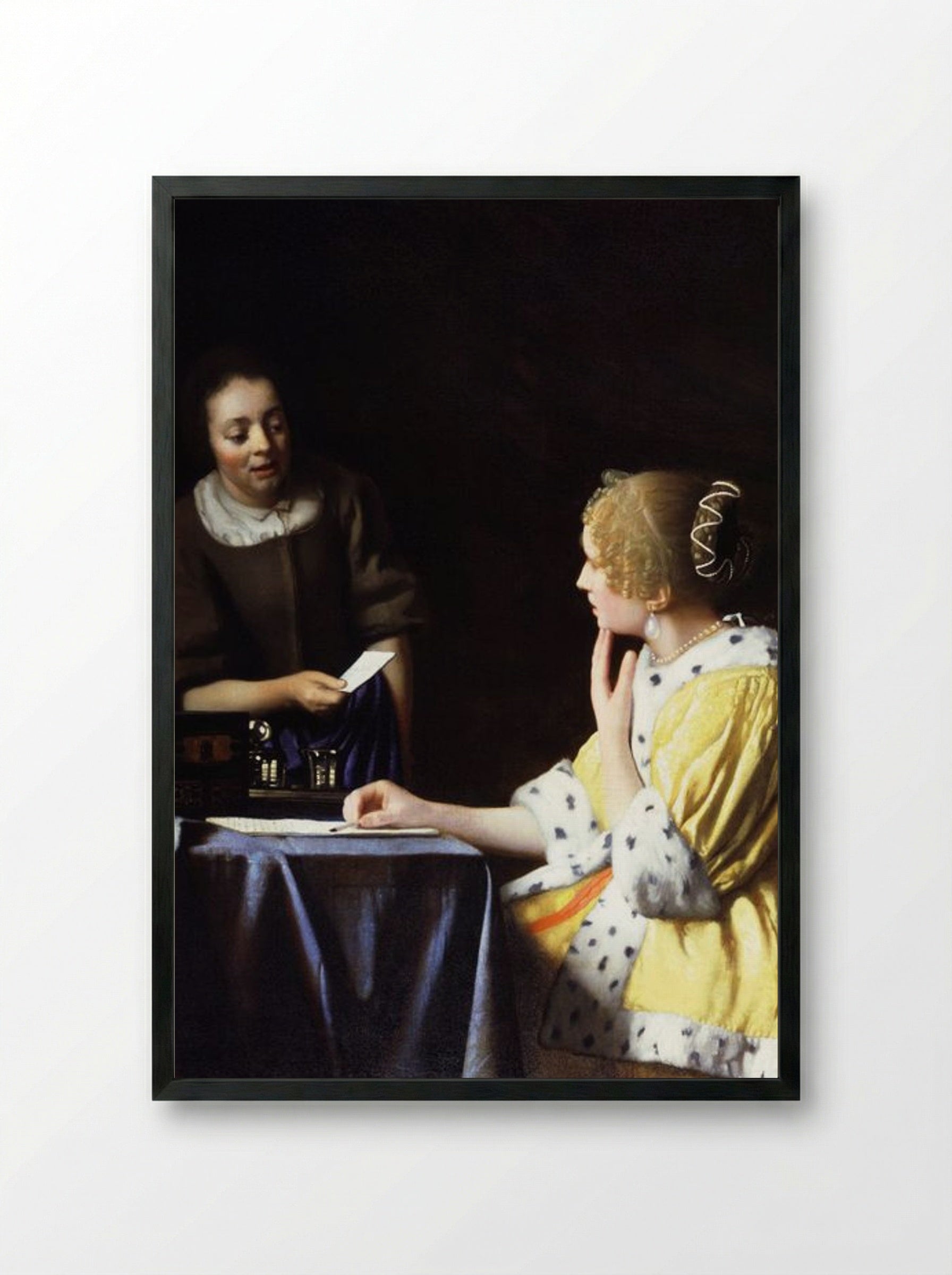 Mistress and Maid - Johannes Vermeer - Framed Print Black