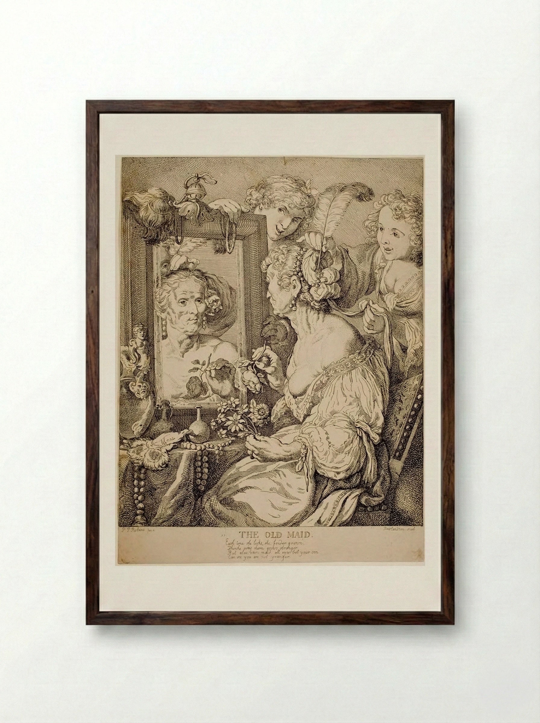 The Old Maid - Thomas Rowlandson - Framed Print Dark Wood