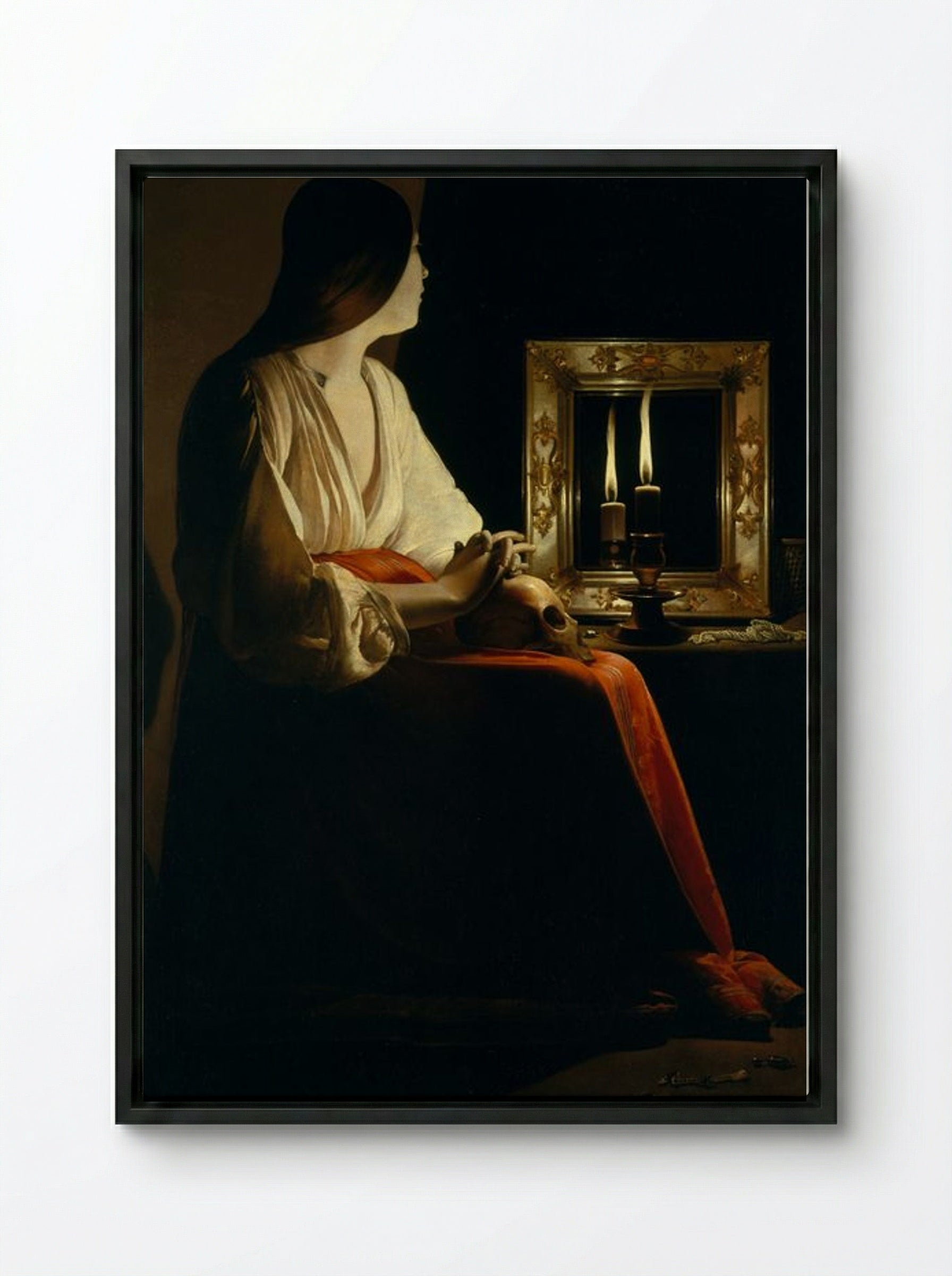The Penitent Magdalen - Georges de La Tour - Framed Canvas Black