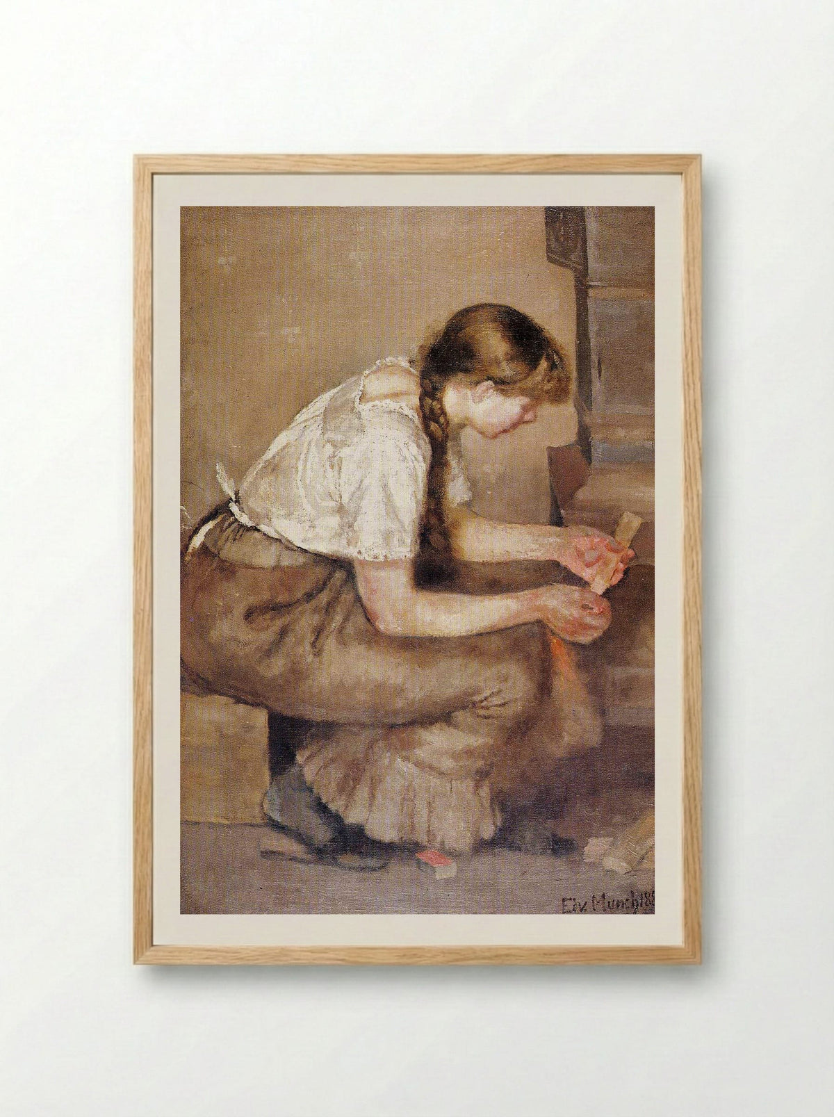 Girl Kindling a Stove - Edvard Munch - Framed Print Wood