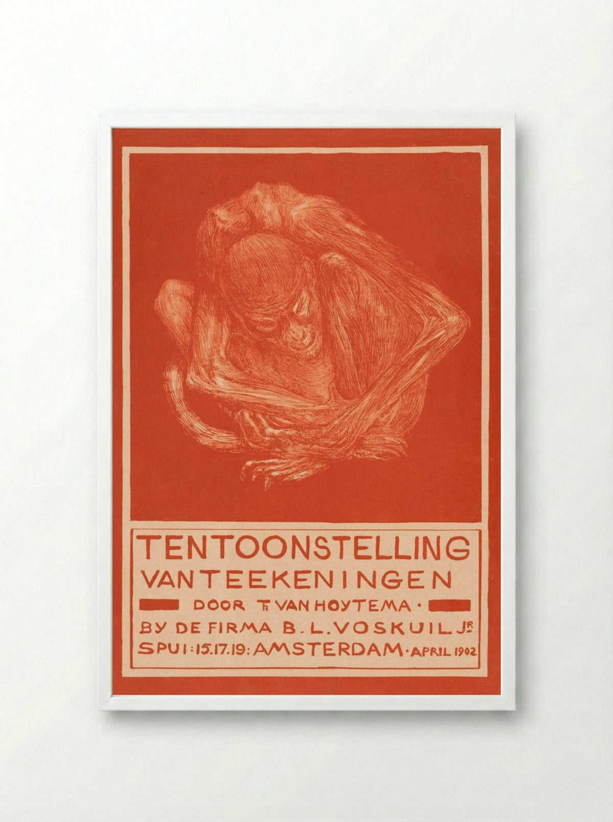 Reclamekaart met ineengedoken aap (Advertising Card with Crouching Ape) - Theo van Hoytema - Framed Print White