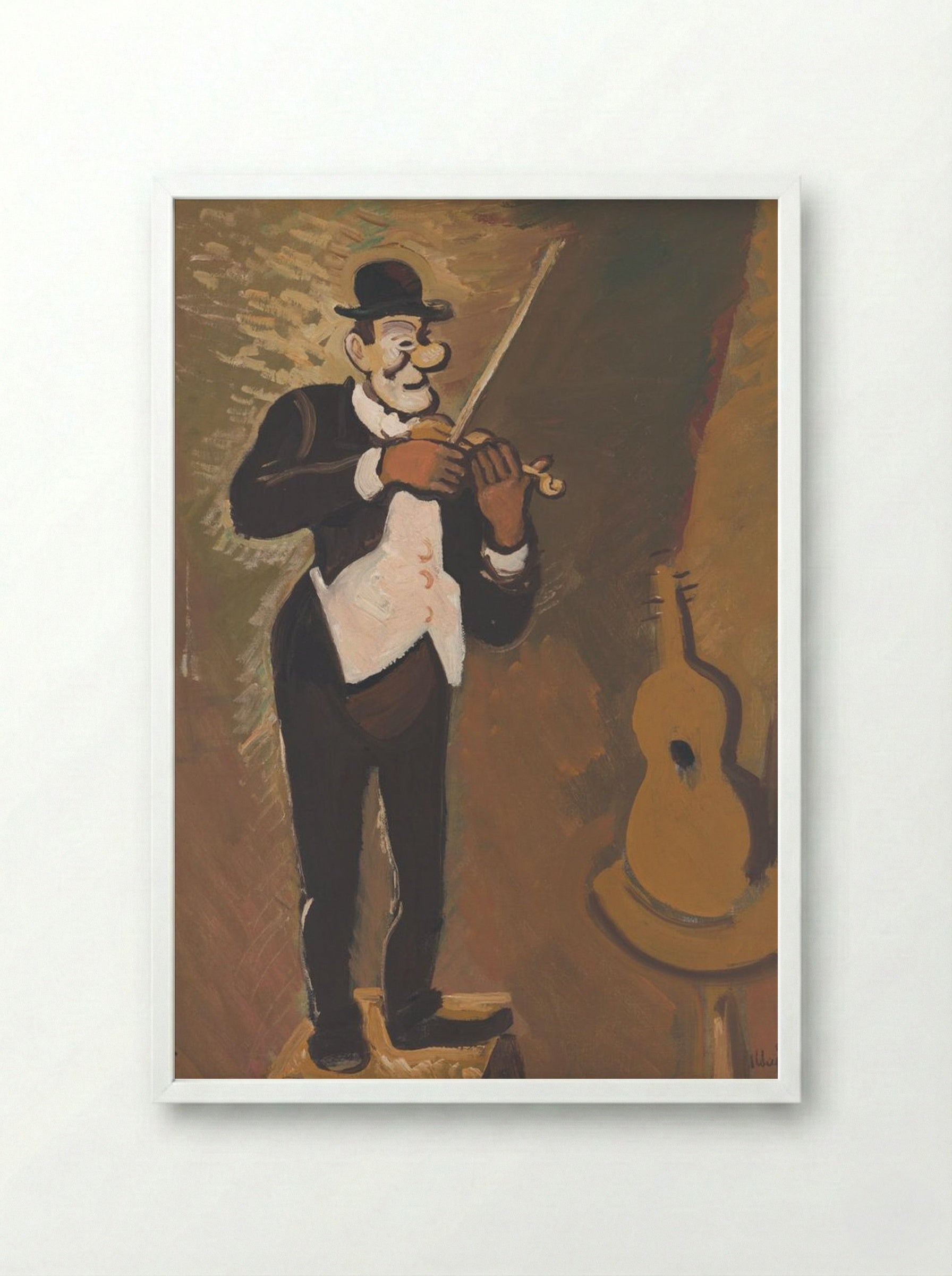 Clown Playing the Violin - Cyprián Majerník - Framed Print White