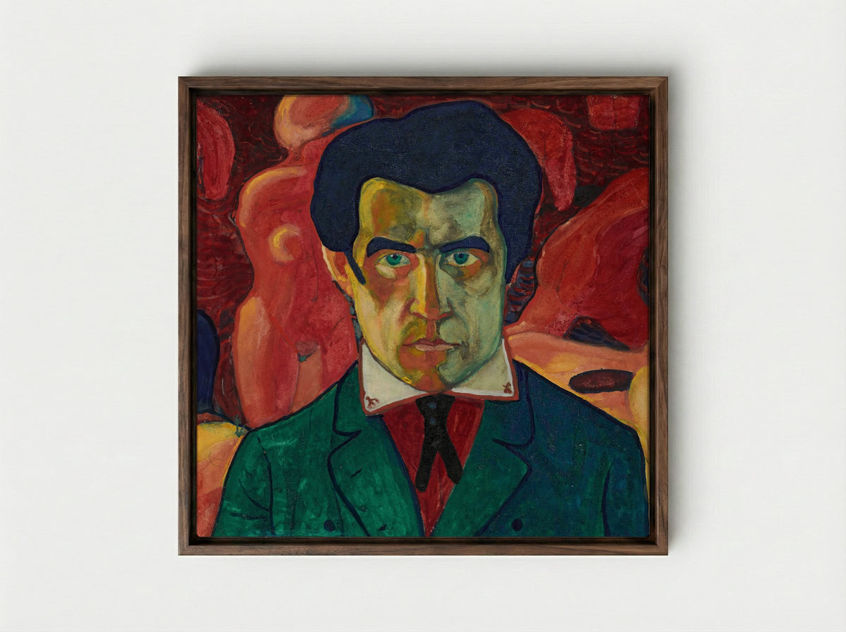 Self-Portrait - Kazimir Malevich - Framed Canvas Dark Wood