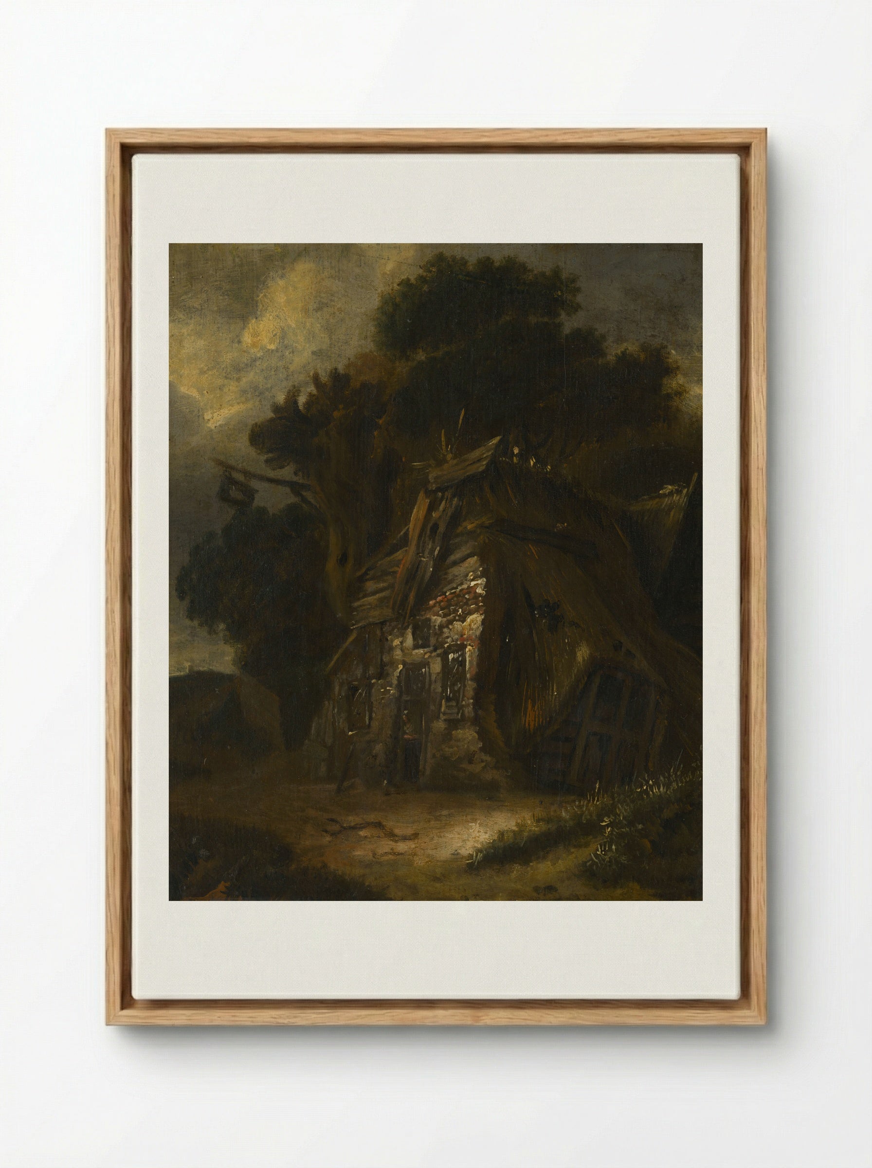 Thatched Hut in Landscape - Fine Art Print - Framed Canvas Wood