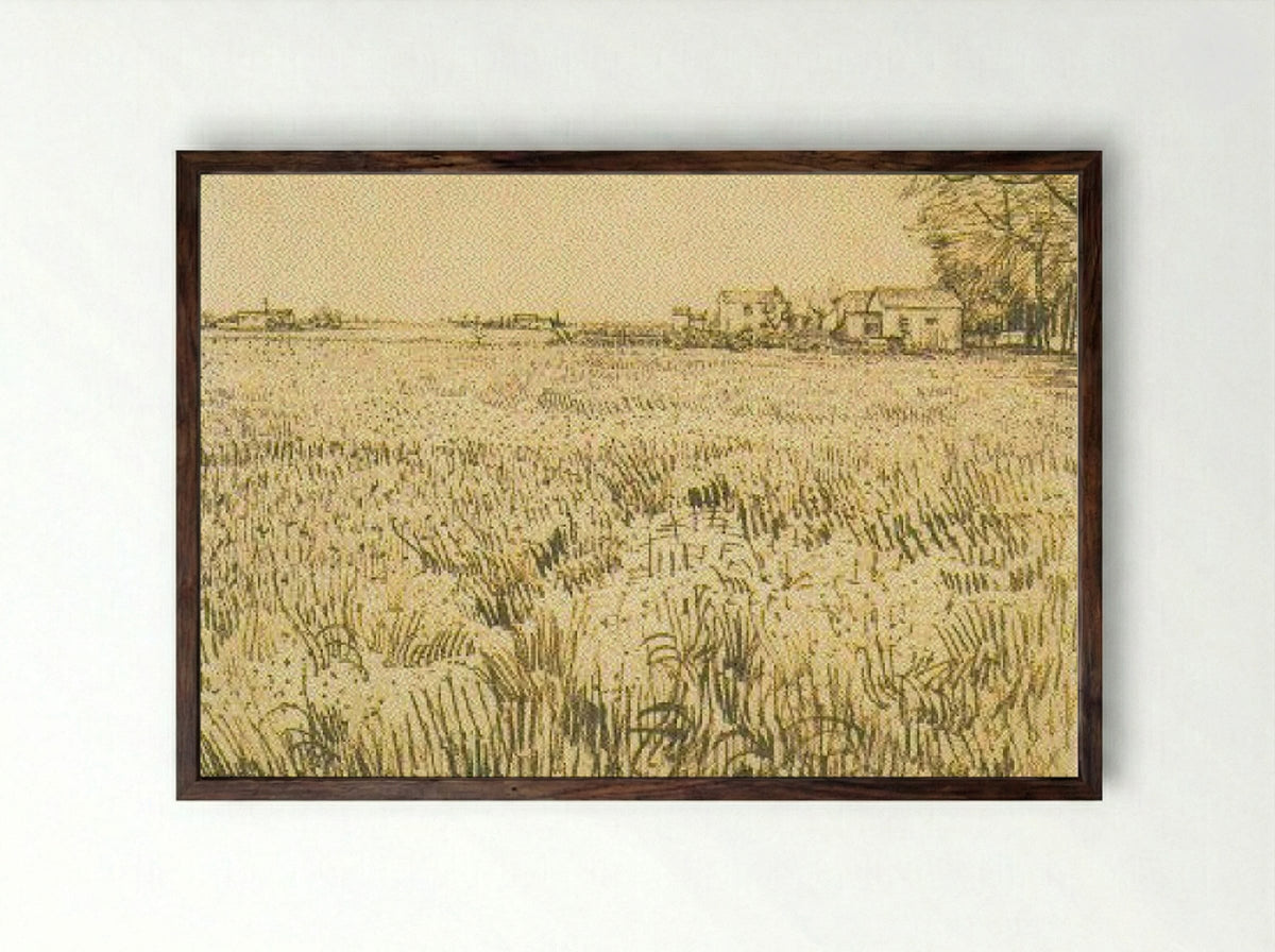 Wheatfield (Wheatfield with Houses) - Vincent van Gogh - Framed Print Dark Wood