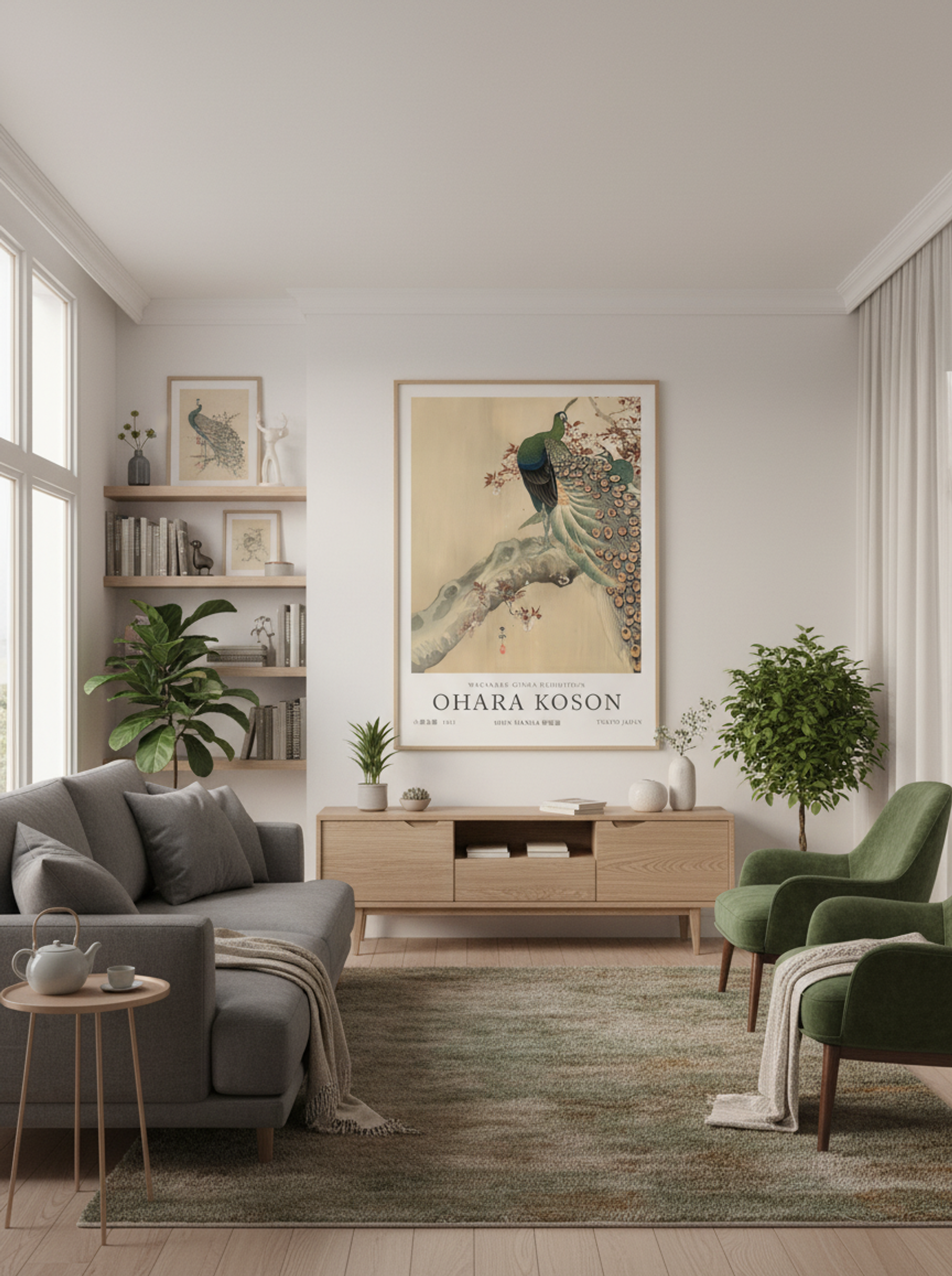 Two Green Peacocks On The Bough Of A Flowering Tree - Ohara Koson - Lifestyle