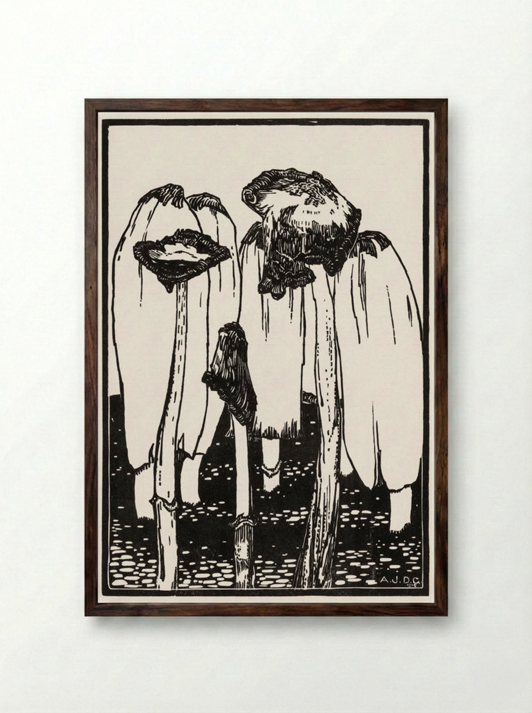 Ink Mushrooms - Julie de Graag - Framed Print Dark Wood