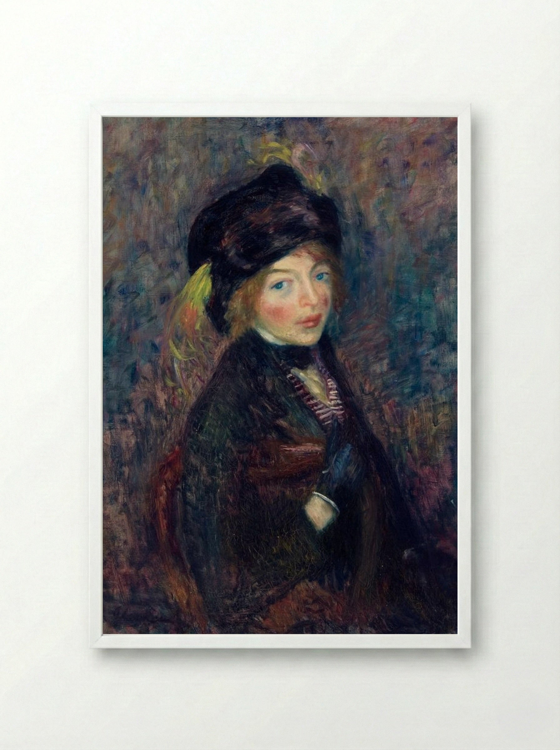 Head of Girl, Feather in Turban - William James Glackens - Framed Print White