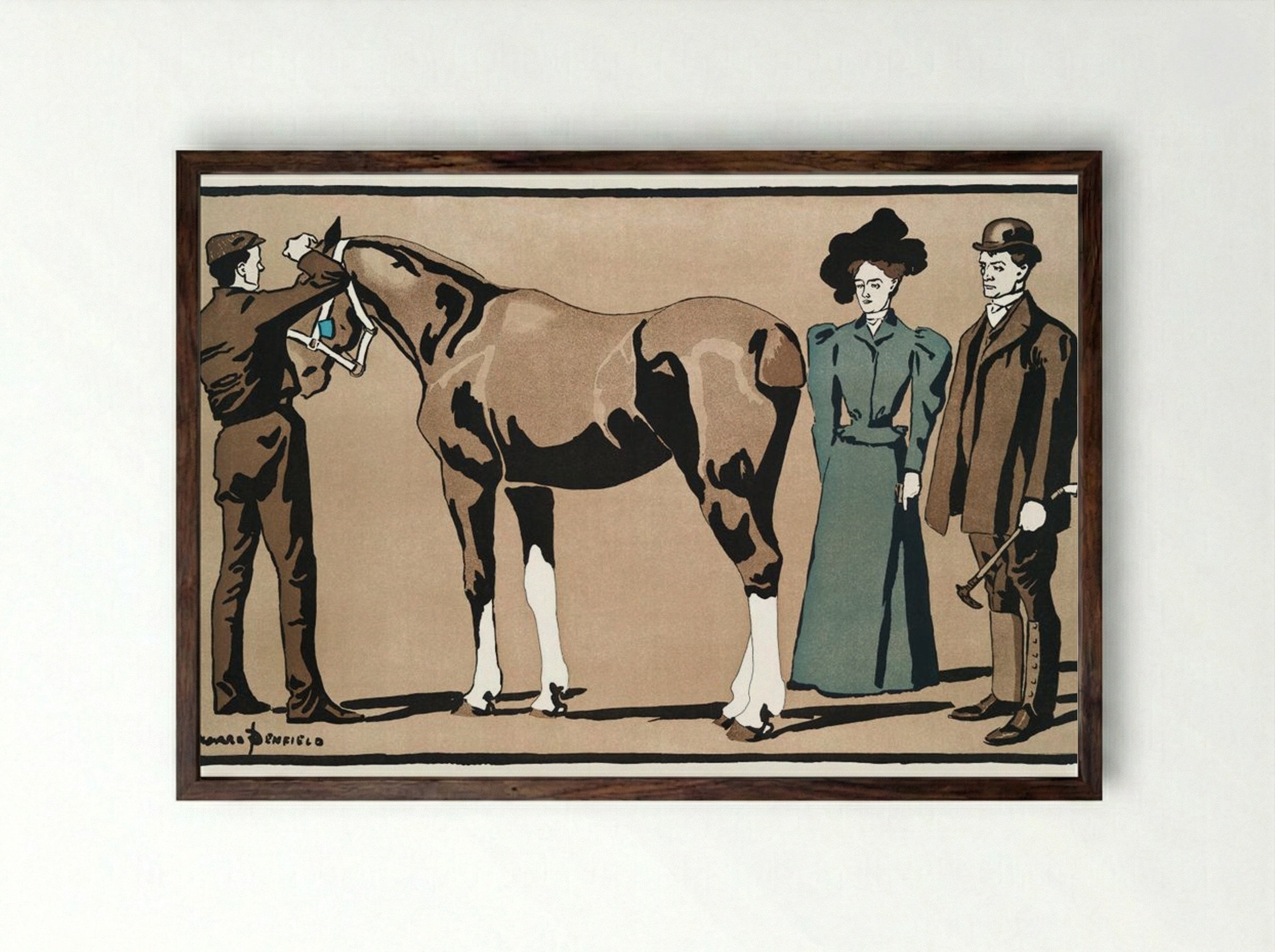 People and Horse - Edward Penfield - Framed Print Dark Wood
